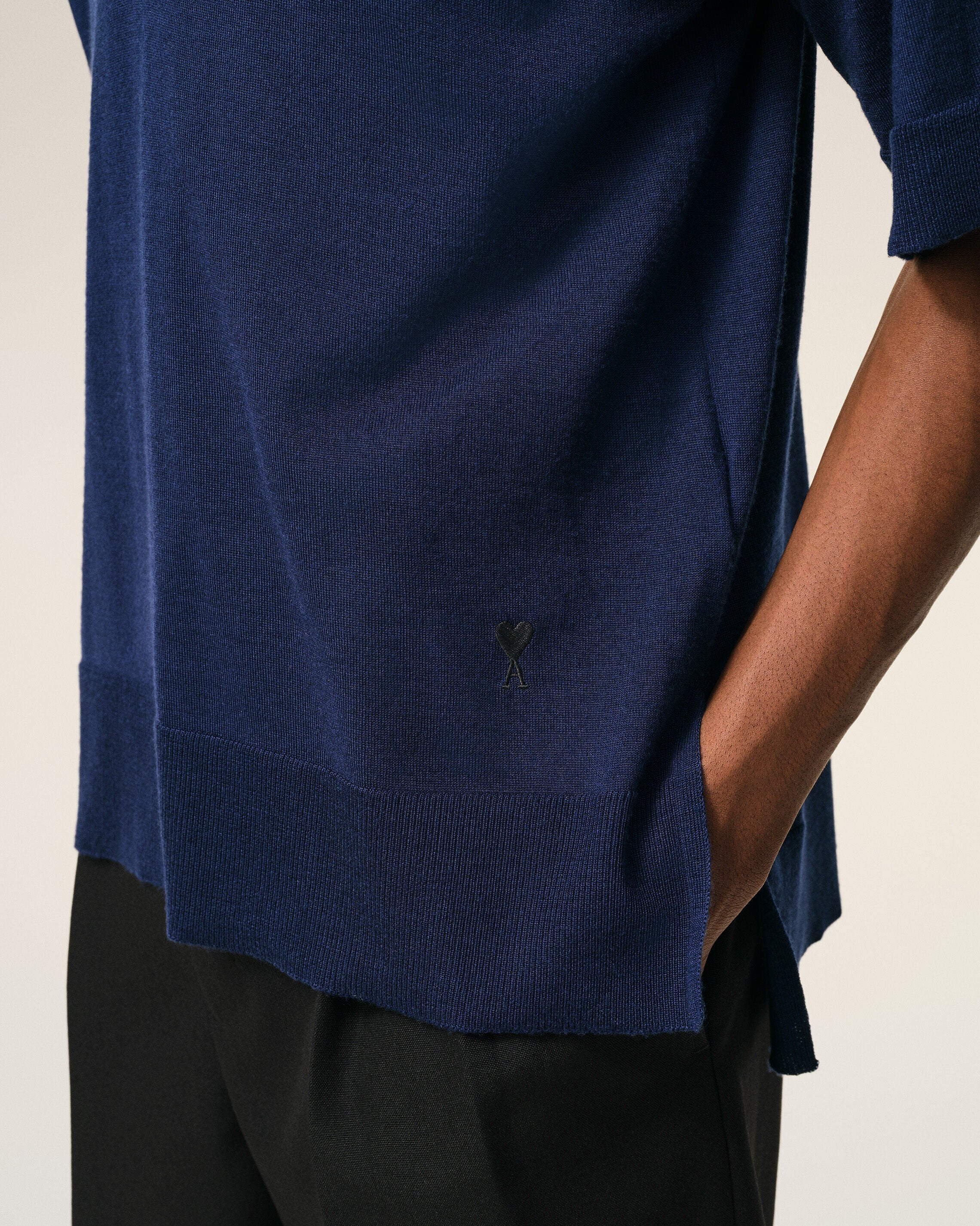 Blue Thin Wool Short Sleeves Ami De Coeur Polo