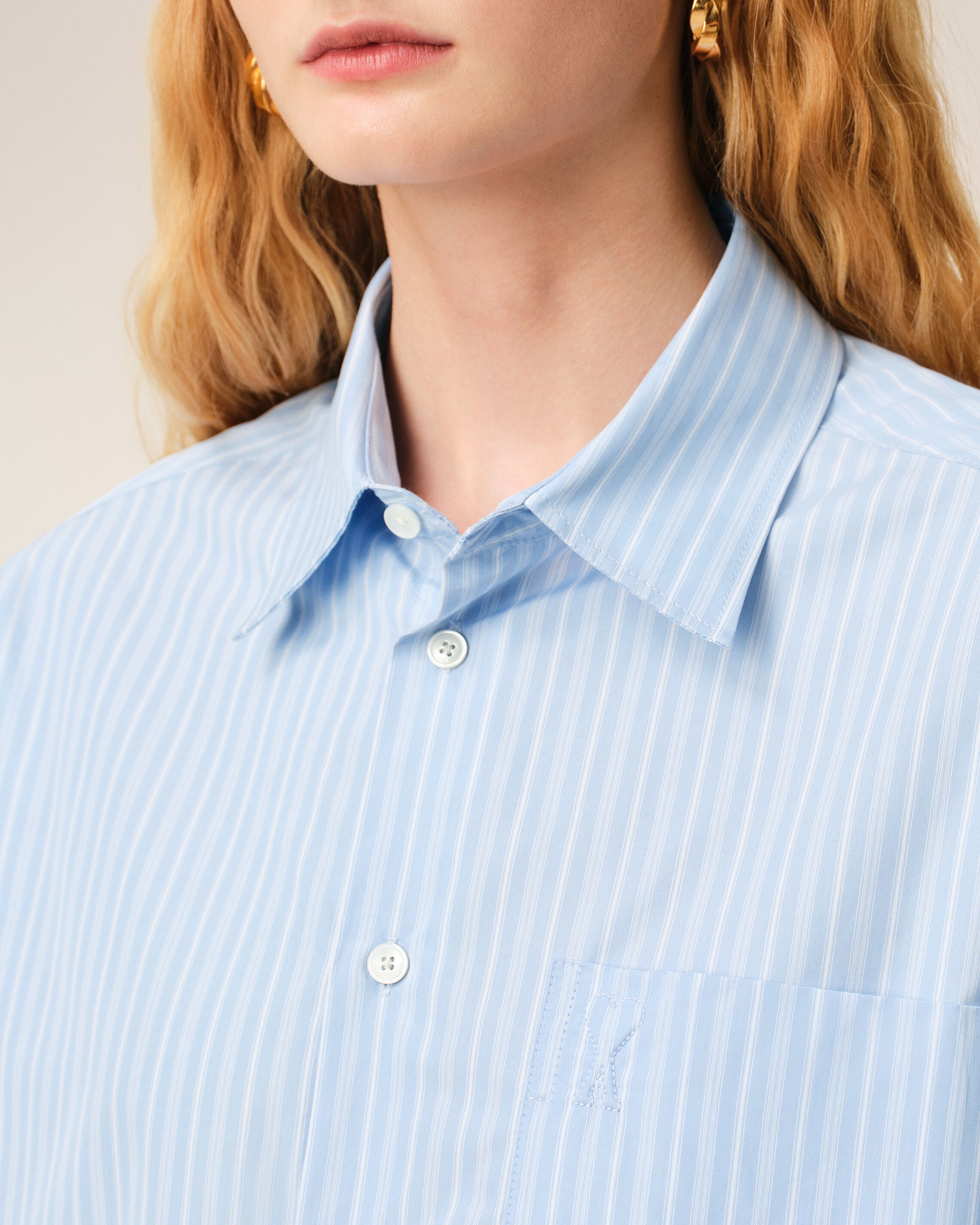 Blue Cotton Long Sleeve Ami De Coeur Boxy Shirt
