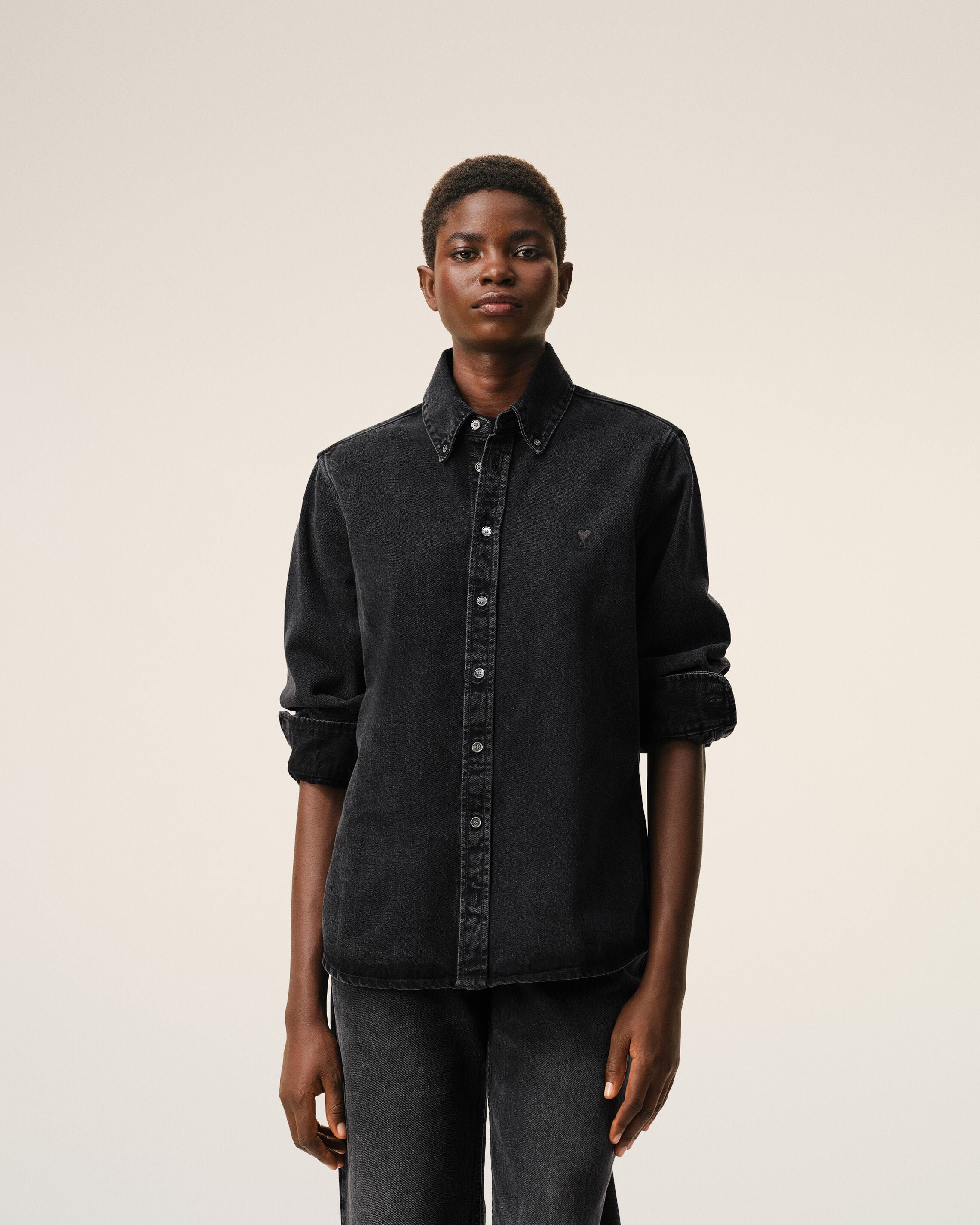 Black Denim Cotton Ami De Coeur Shirt