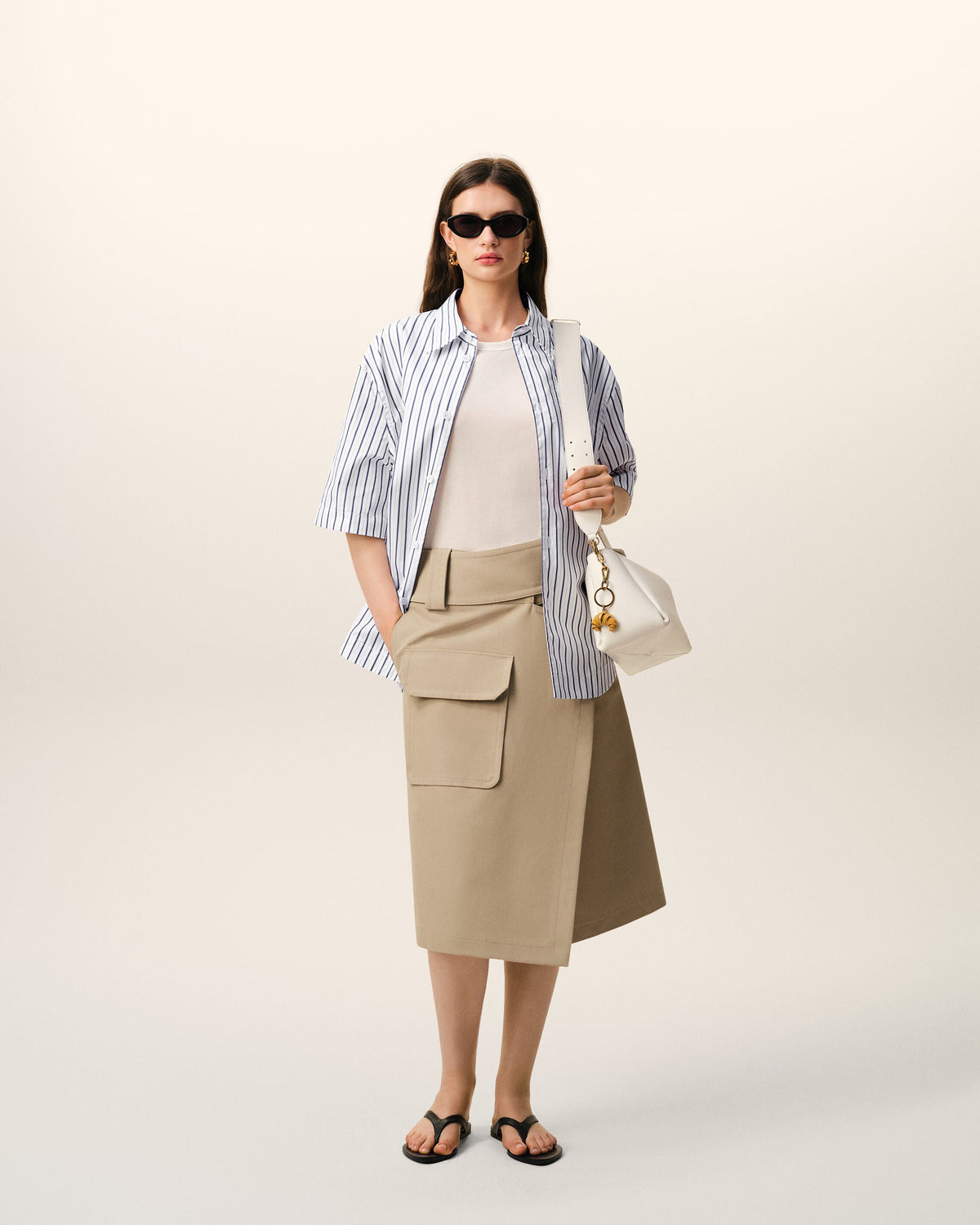 White Striped Cotton Short Sleeve Ami De Coeur Wide Shirt