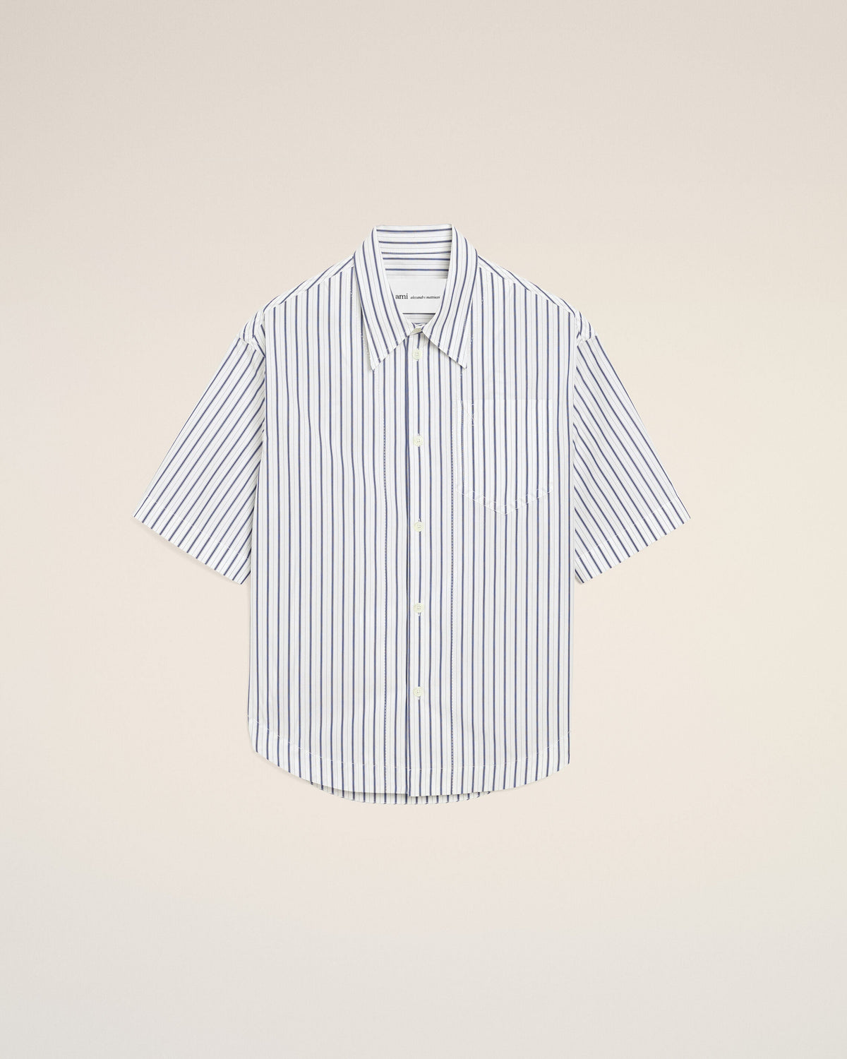 White Striped Cotton Short Sleeve Ami De Coeur Wide Shirt