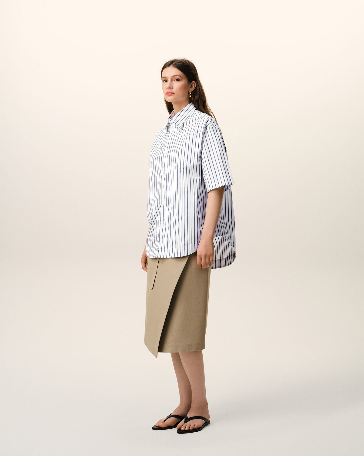 White Striped Cotton Short Sleeve Ami De Coeur Wide Shirt