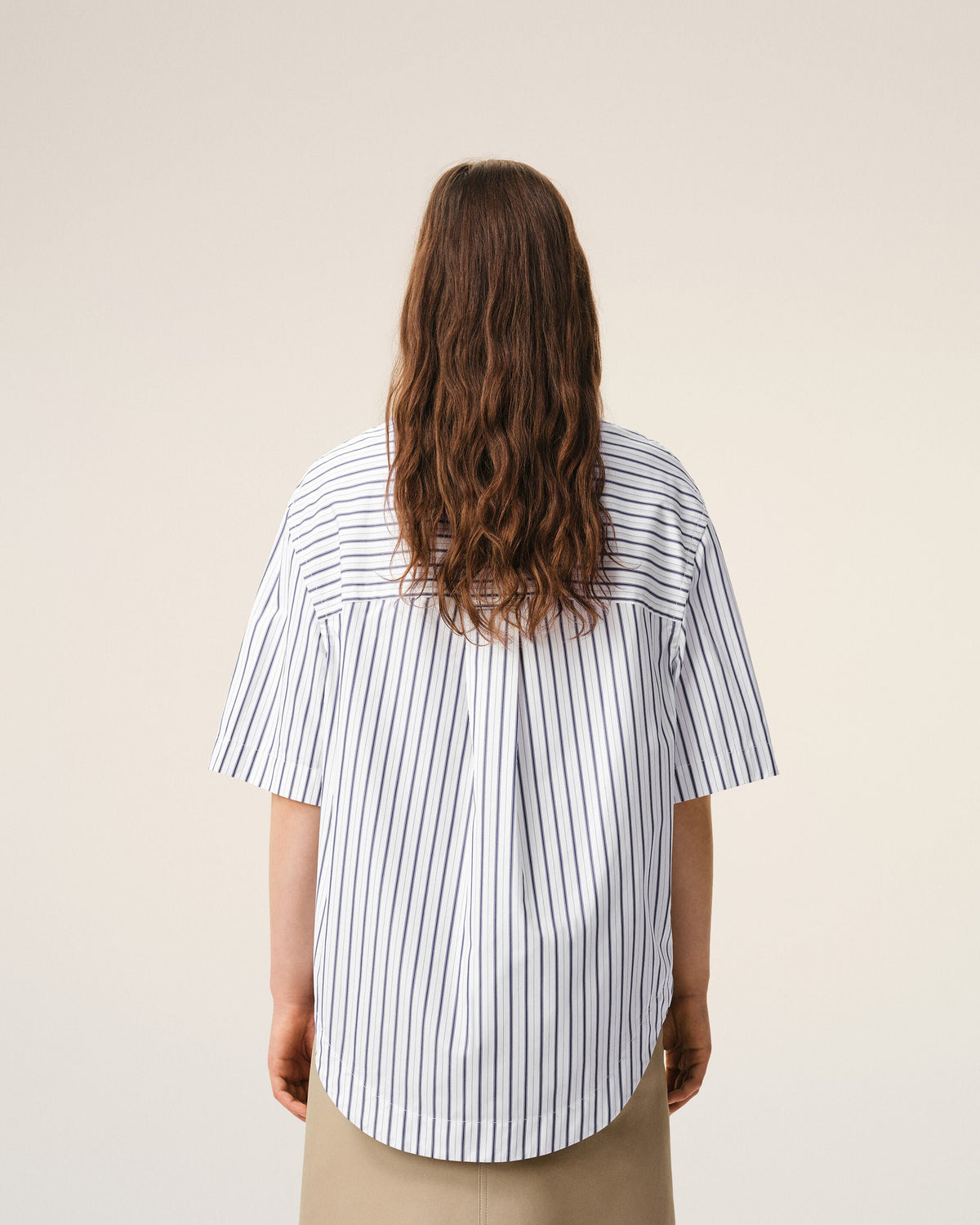 White Striped Cotton Short Sleeve Ami De Coeur Wide Shirt