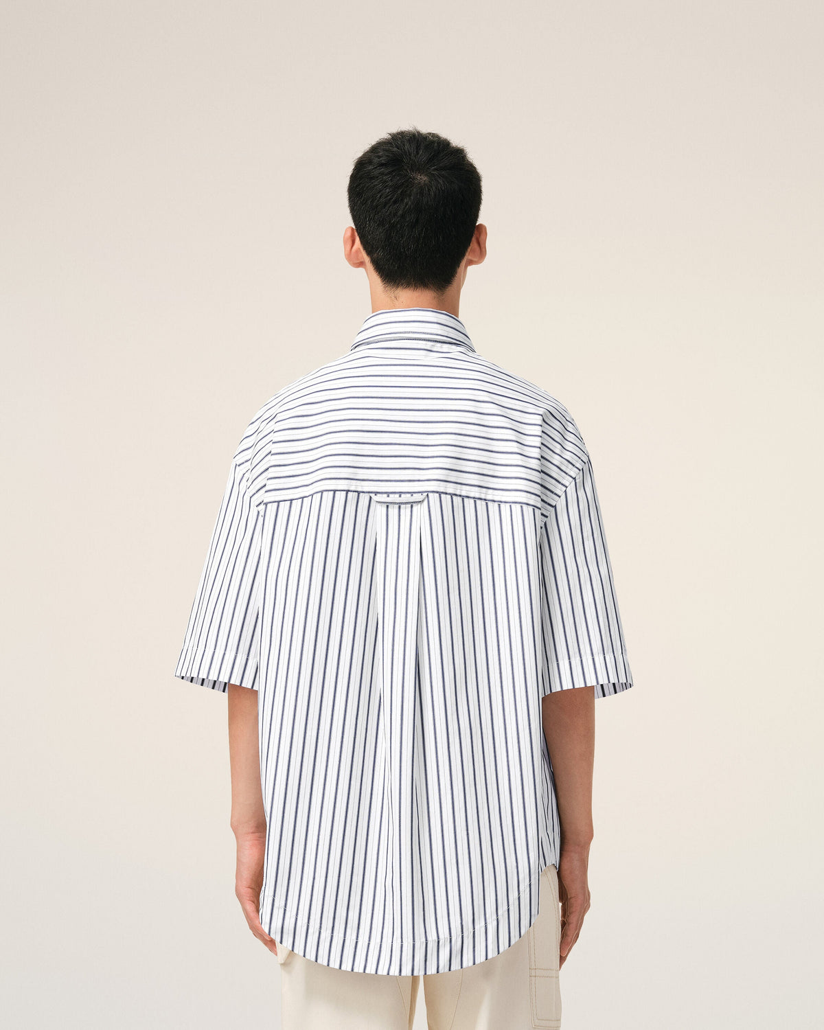 White Striped Cotton Short Sleeve Ami De Coeur Wide Shirt