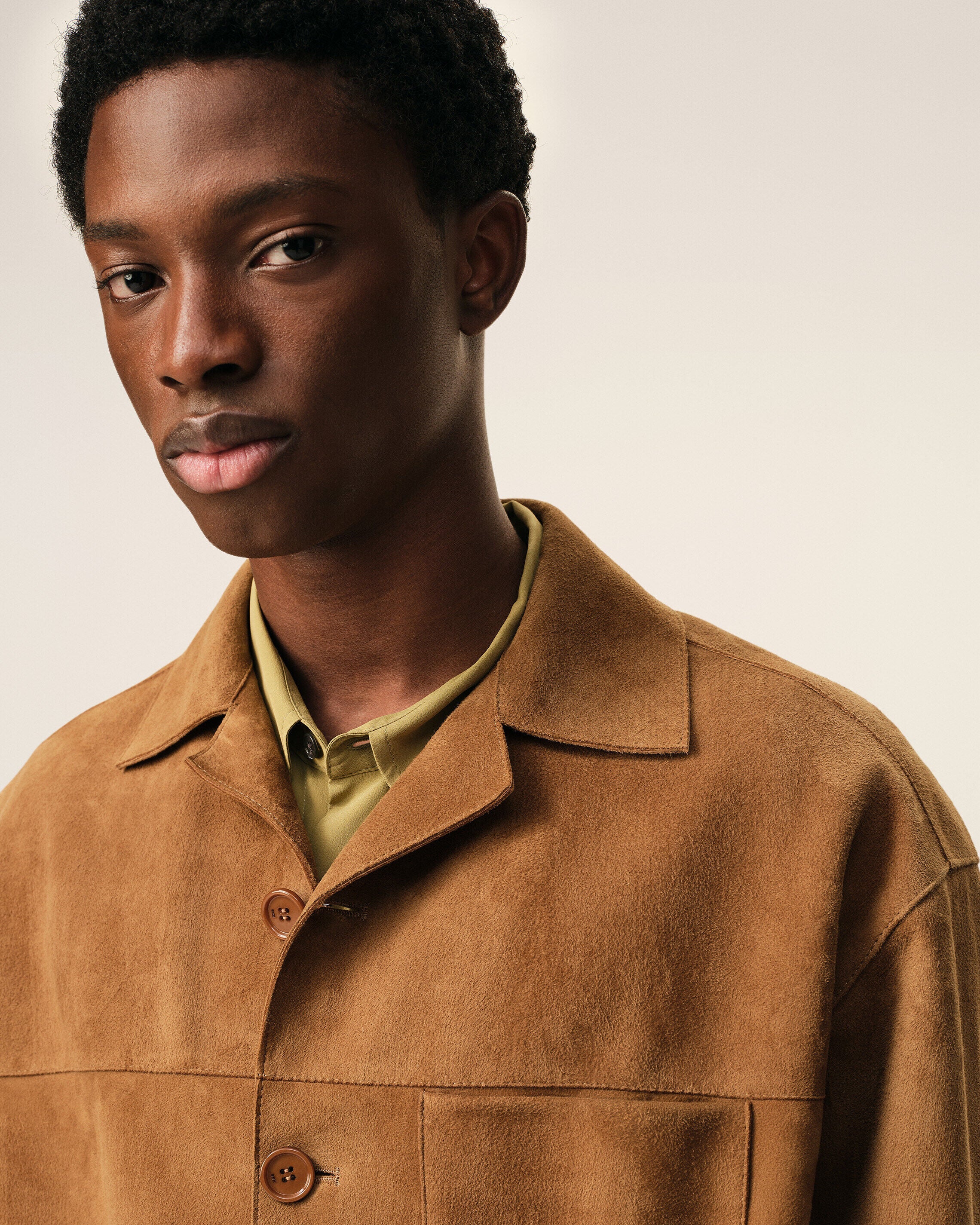 AmiParis Brown Goat Leather Buttoned Overshirt