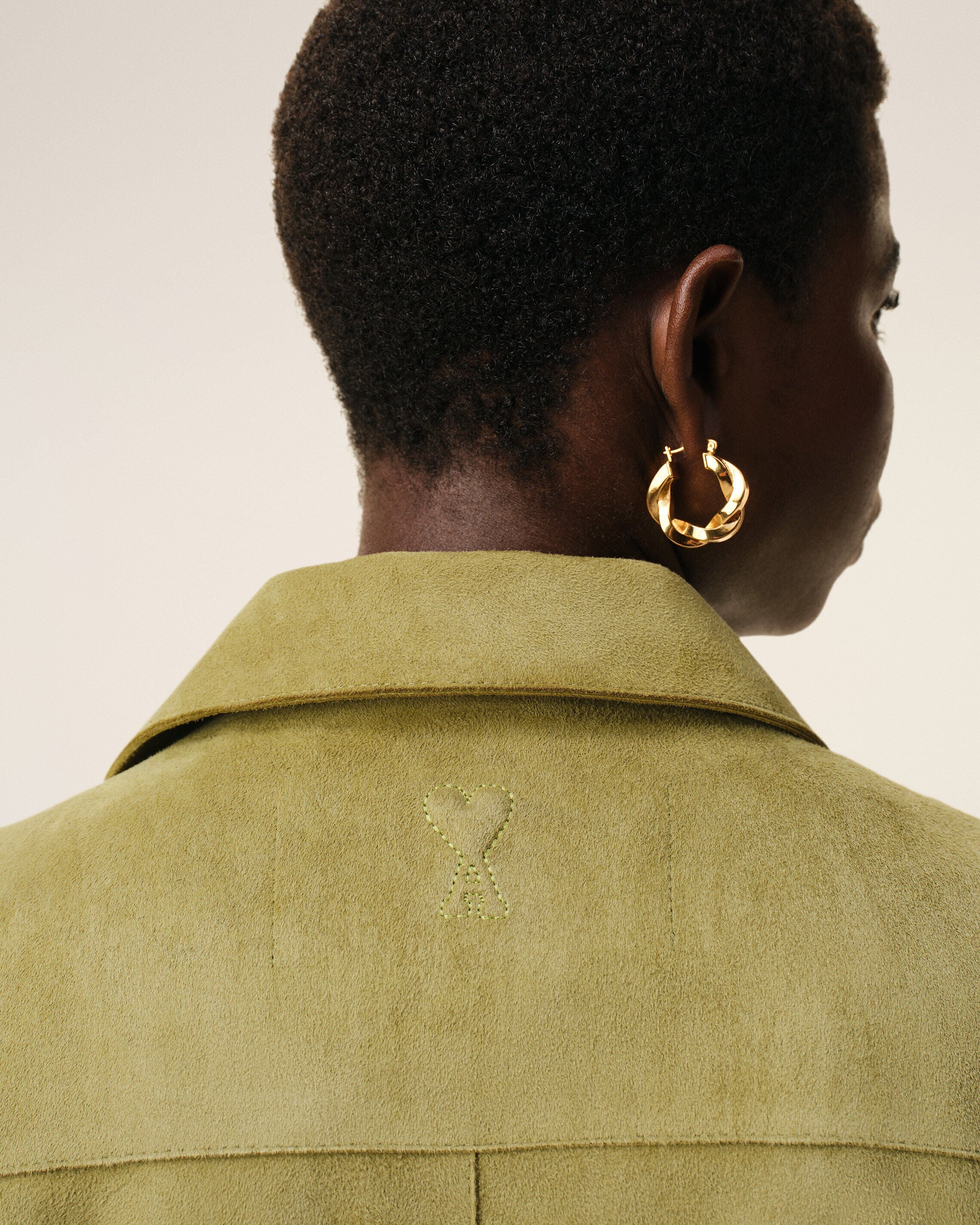 AmiParis Green Goat Leather Buttoned Overshirt