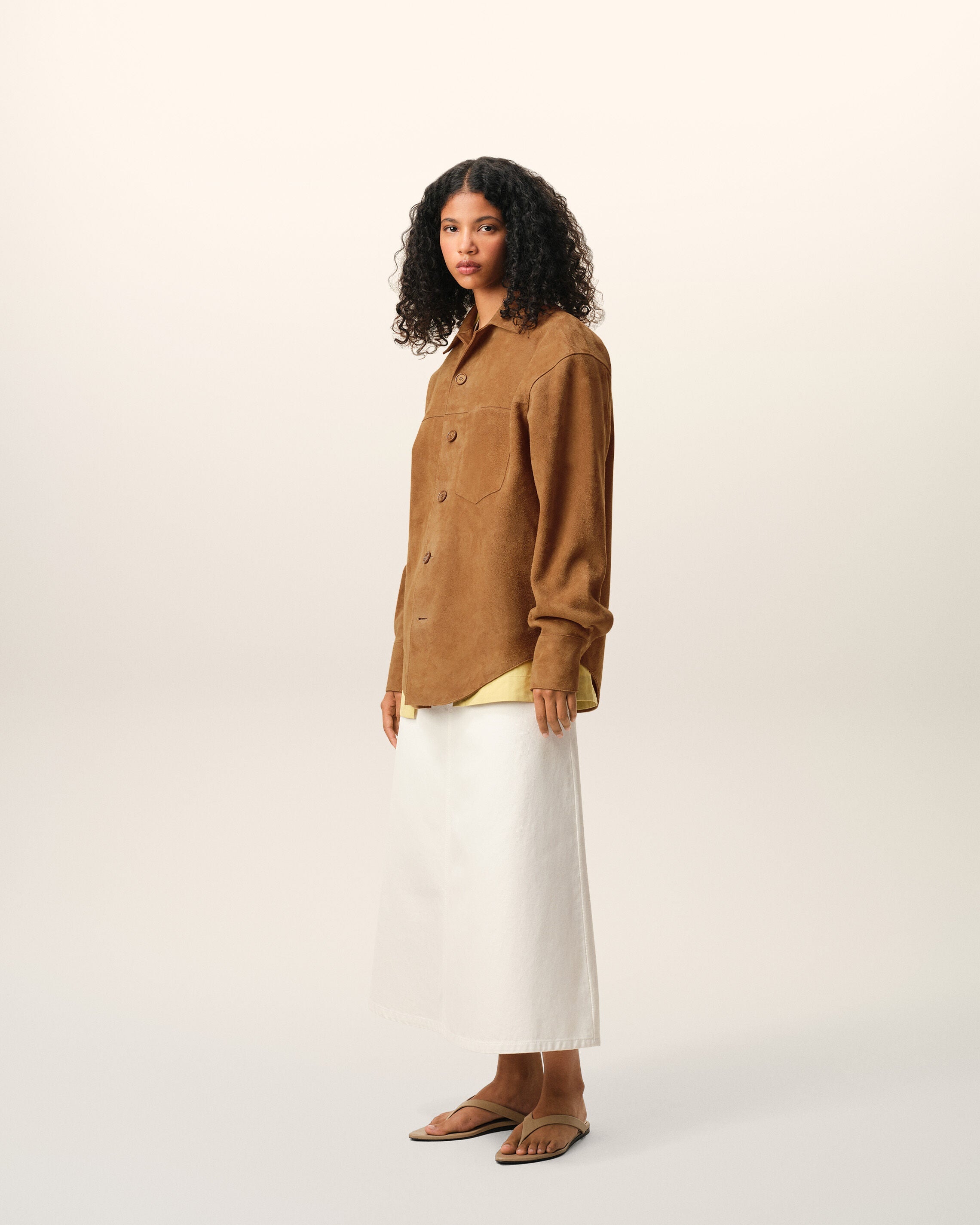 AmiParis Brown Goat Leather Buttoned Overshirt