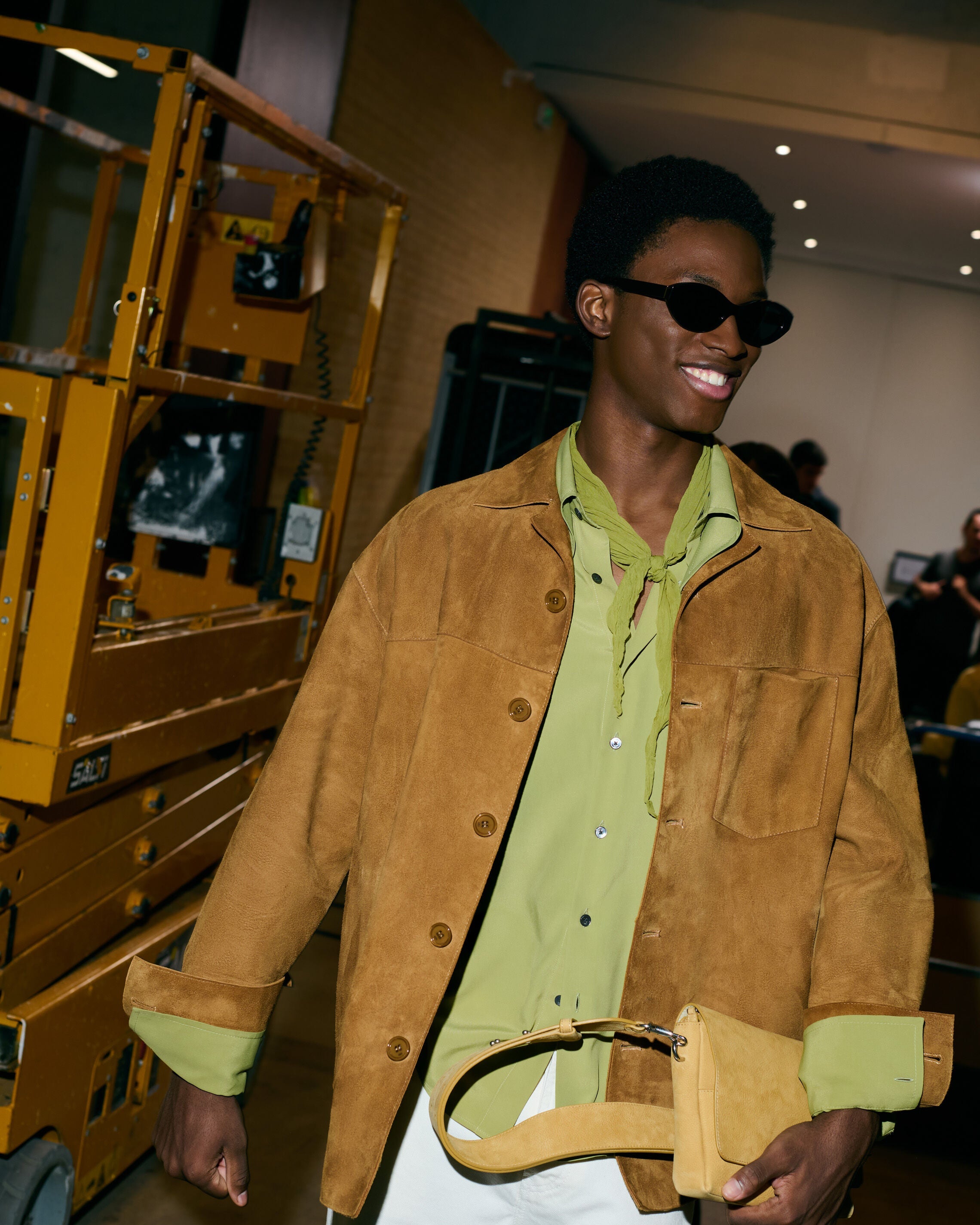AmiParis Brown Goat Leather Buttoned Overshirt