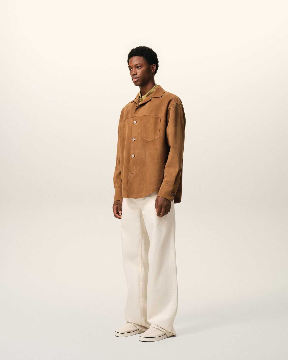 AmiParis Brown Goat Leather Buttoned Overshirt