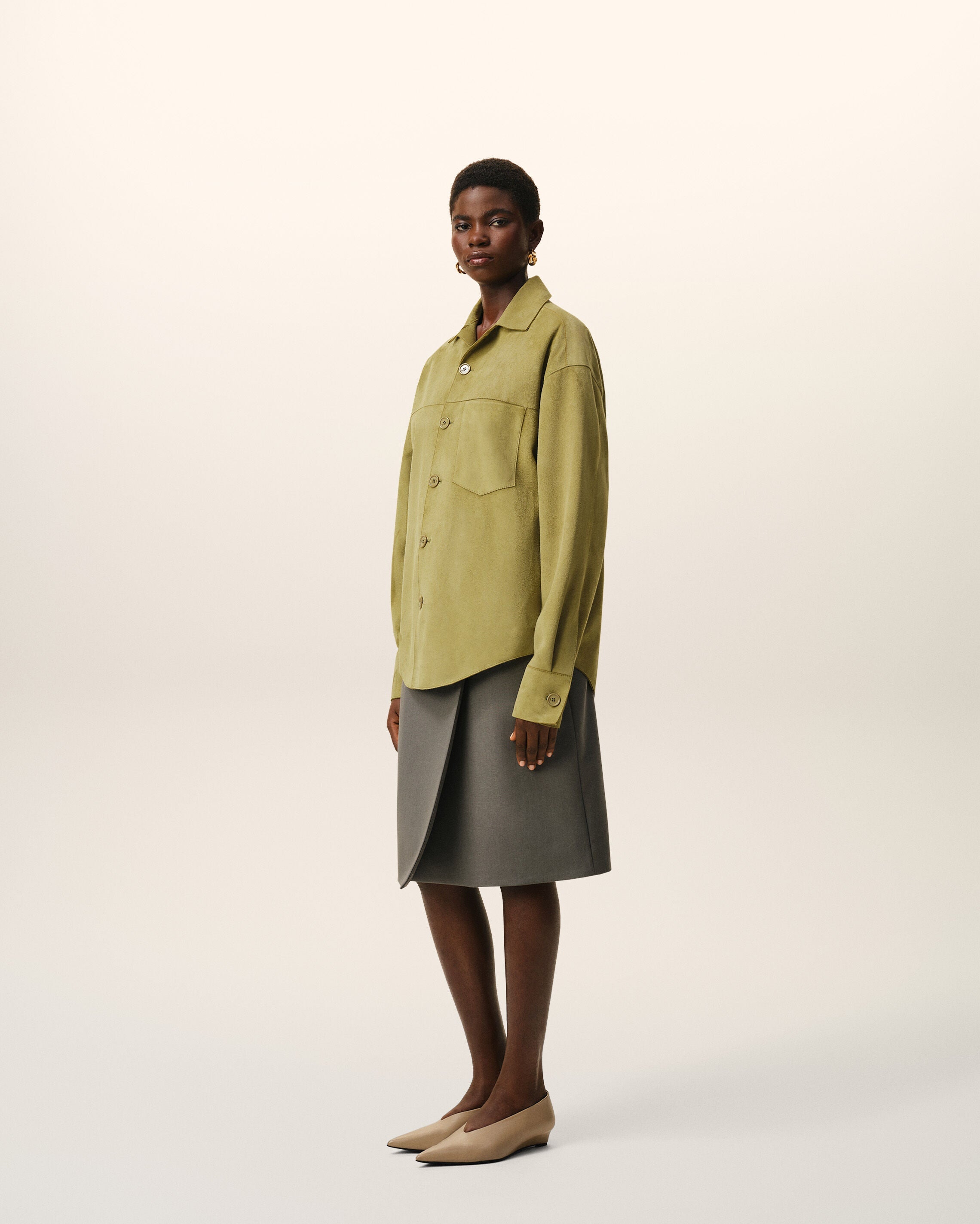 AmiParis Green Goat Leather Buttoned Overshirt