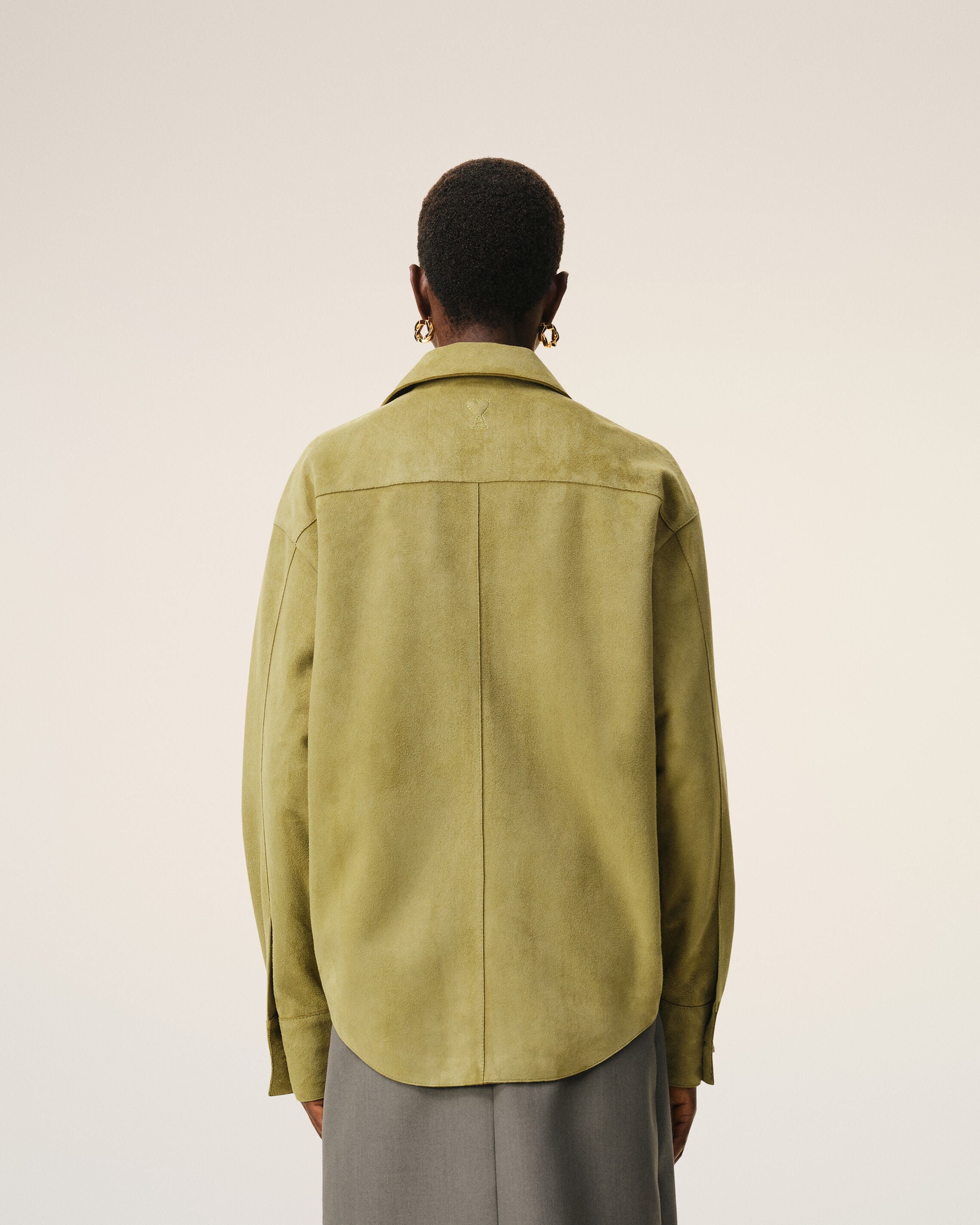 AmiParis Green Goat Leather Buttoned Overshirt
