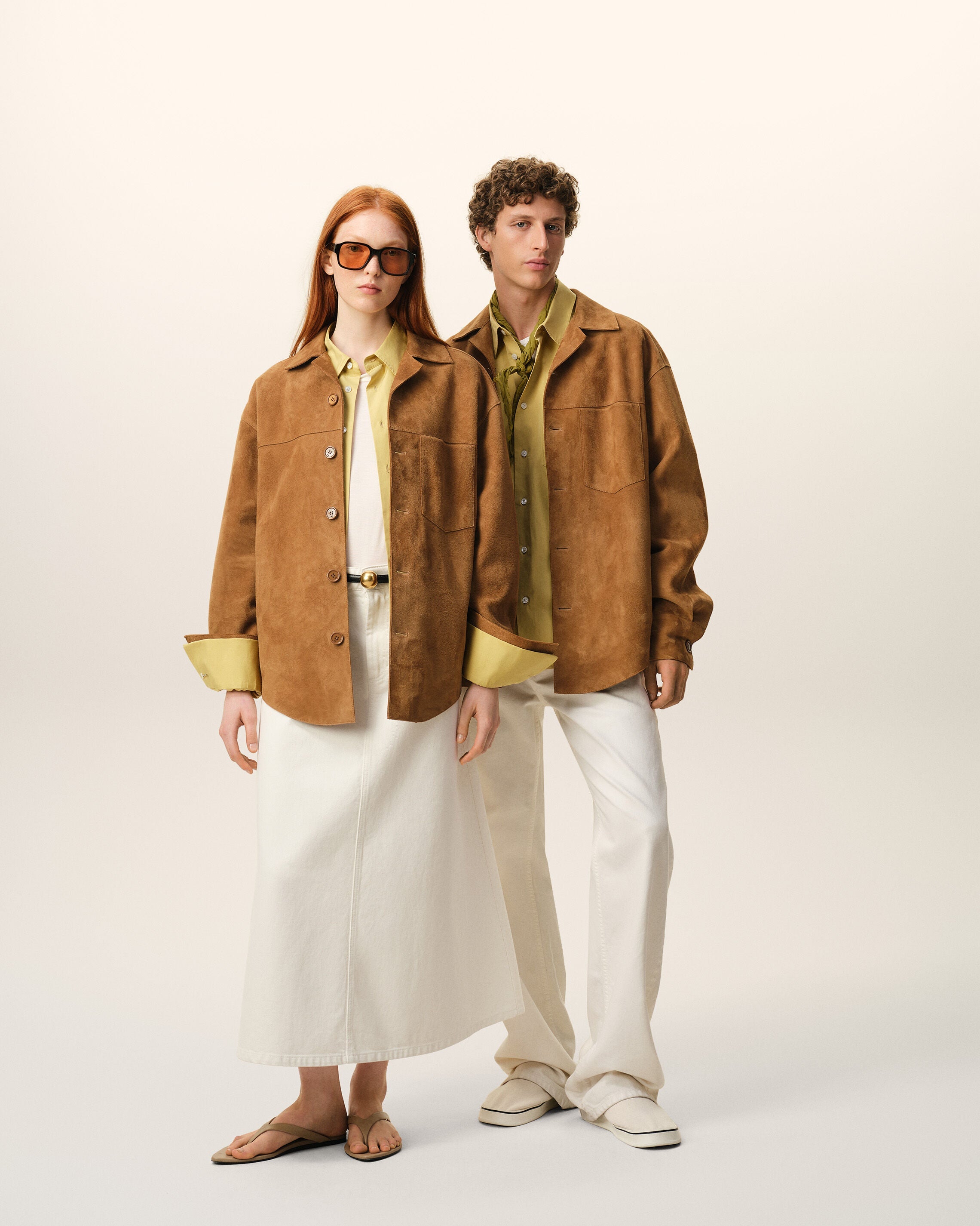 AmiParis Brown Goat Leather Buttoned Overshirt