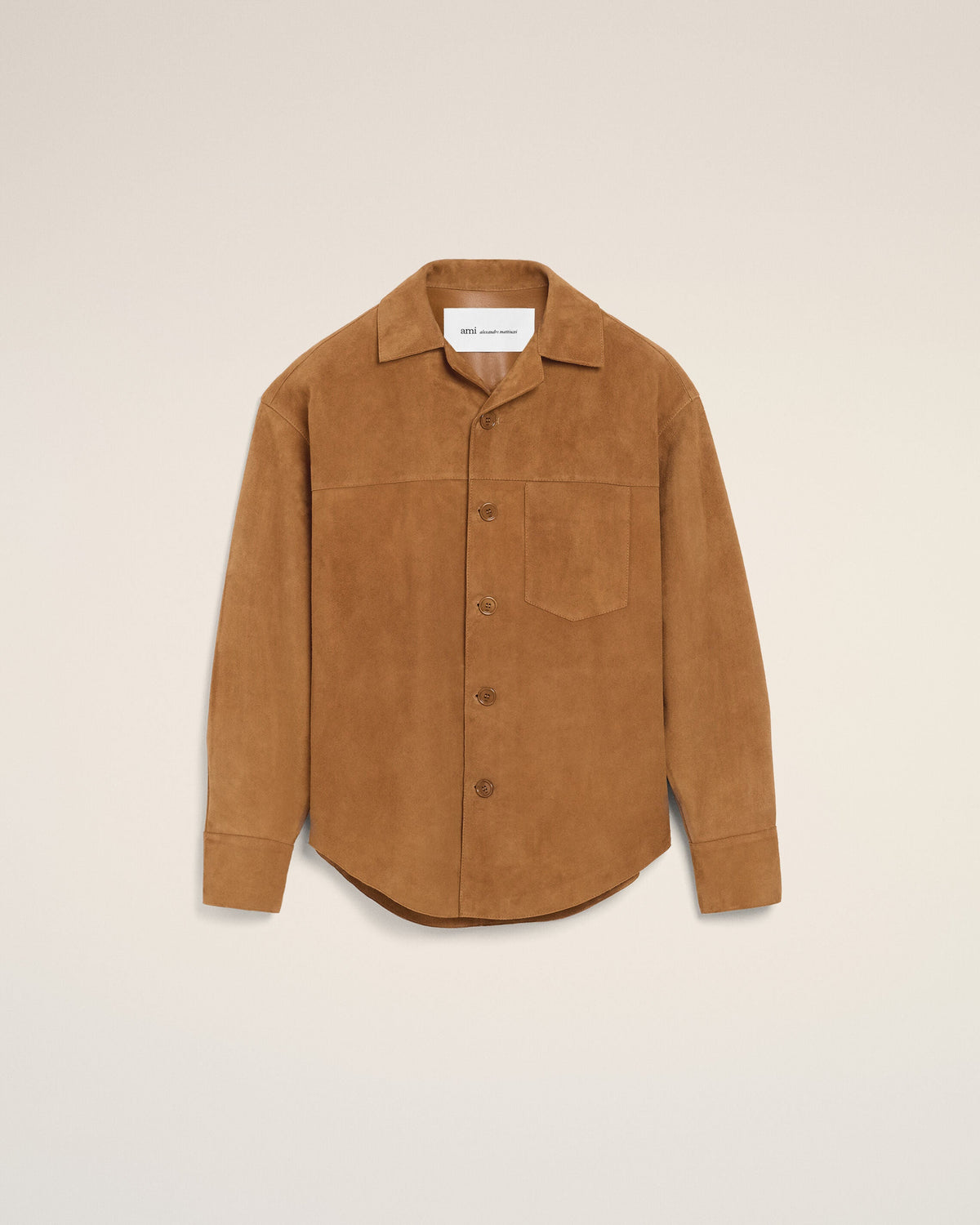 AmiParis Brown Goat Leather Buttoned Overshirt