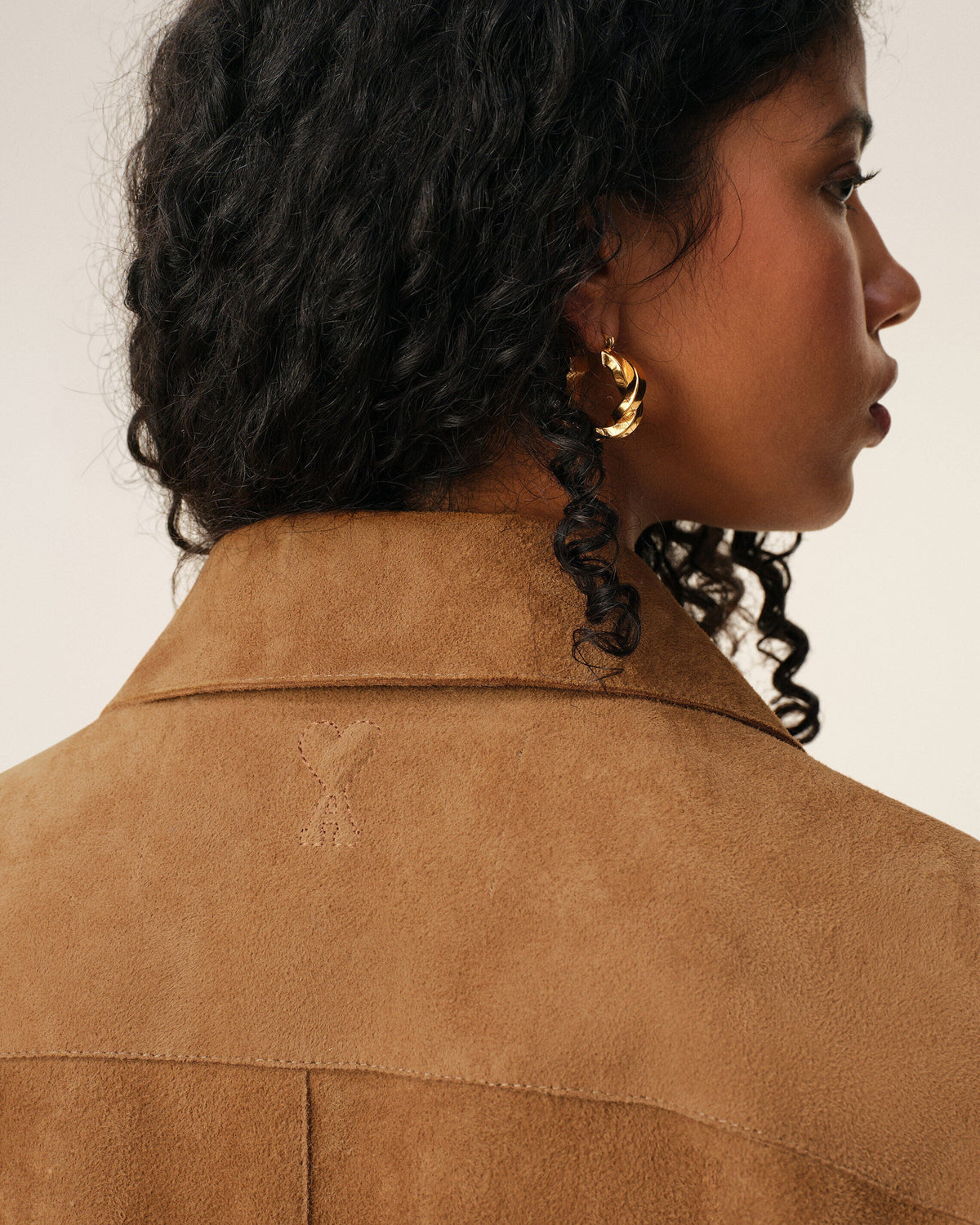 AmiParis Brown Goat Leather Buttoned Overshirt
