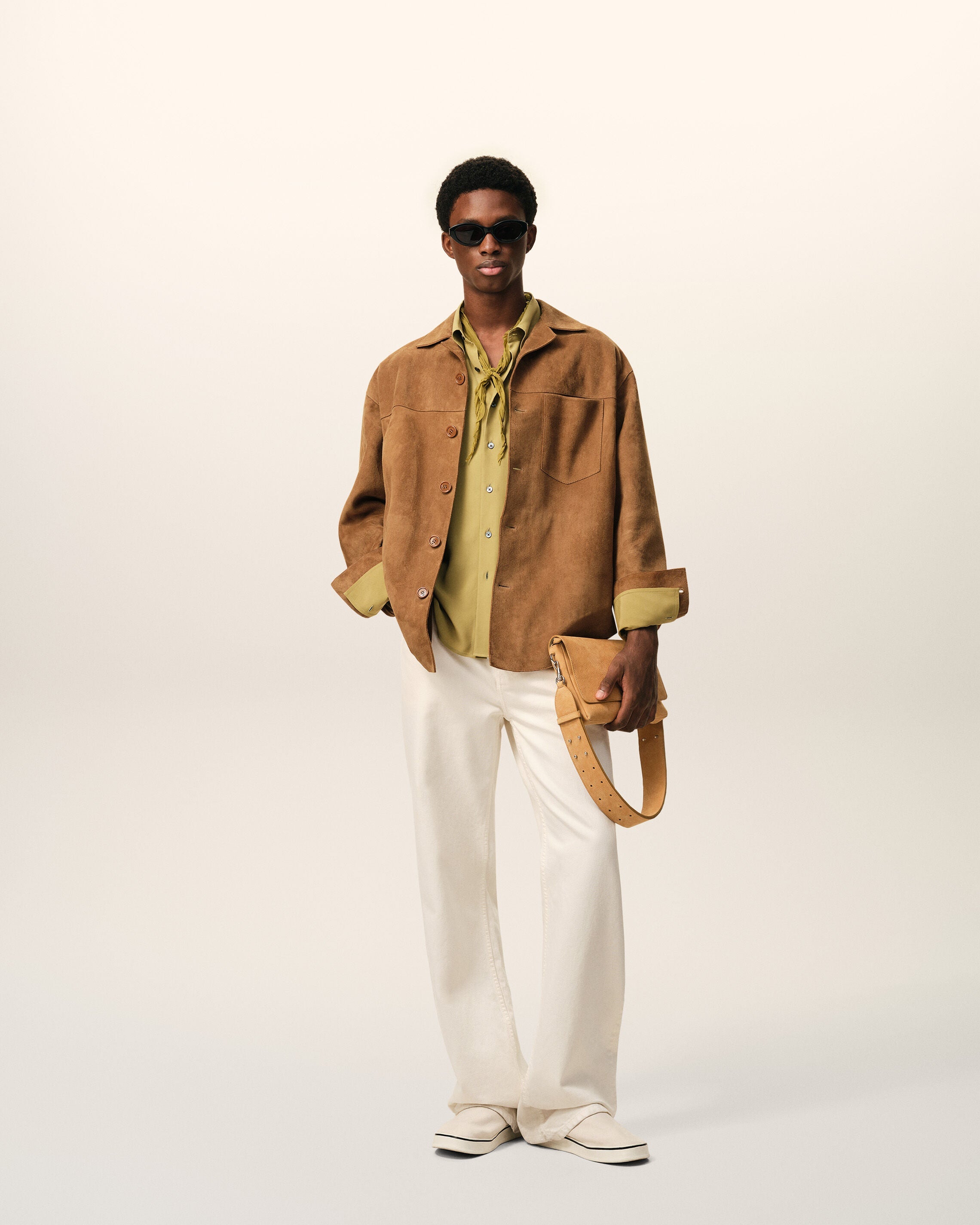 AmiParis Brown Goat Leather Buttoned Overshirt