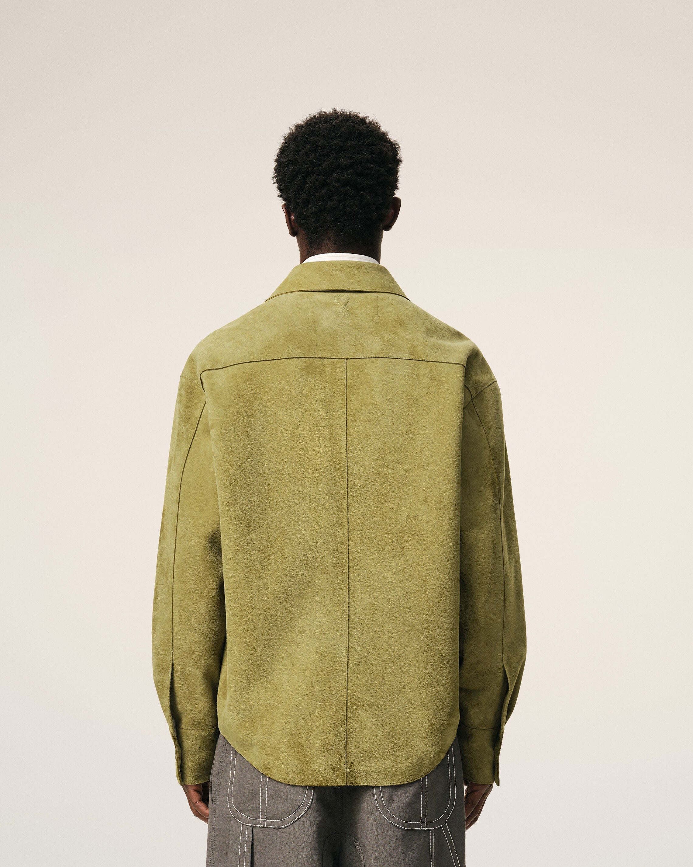 AmiParis Green Goat Leather Buttoned Overshirt