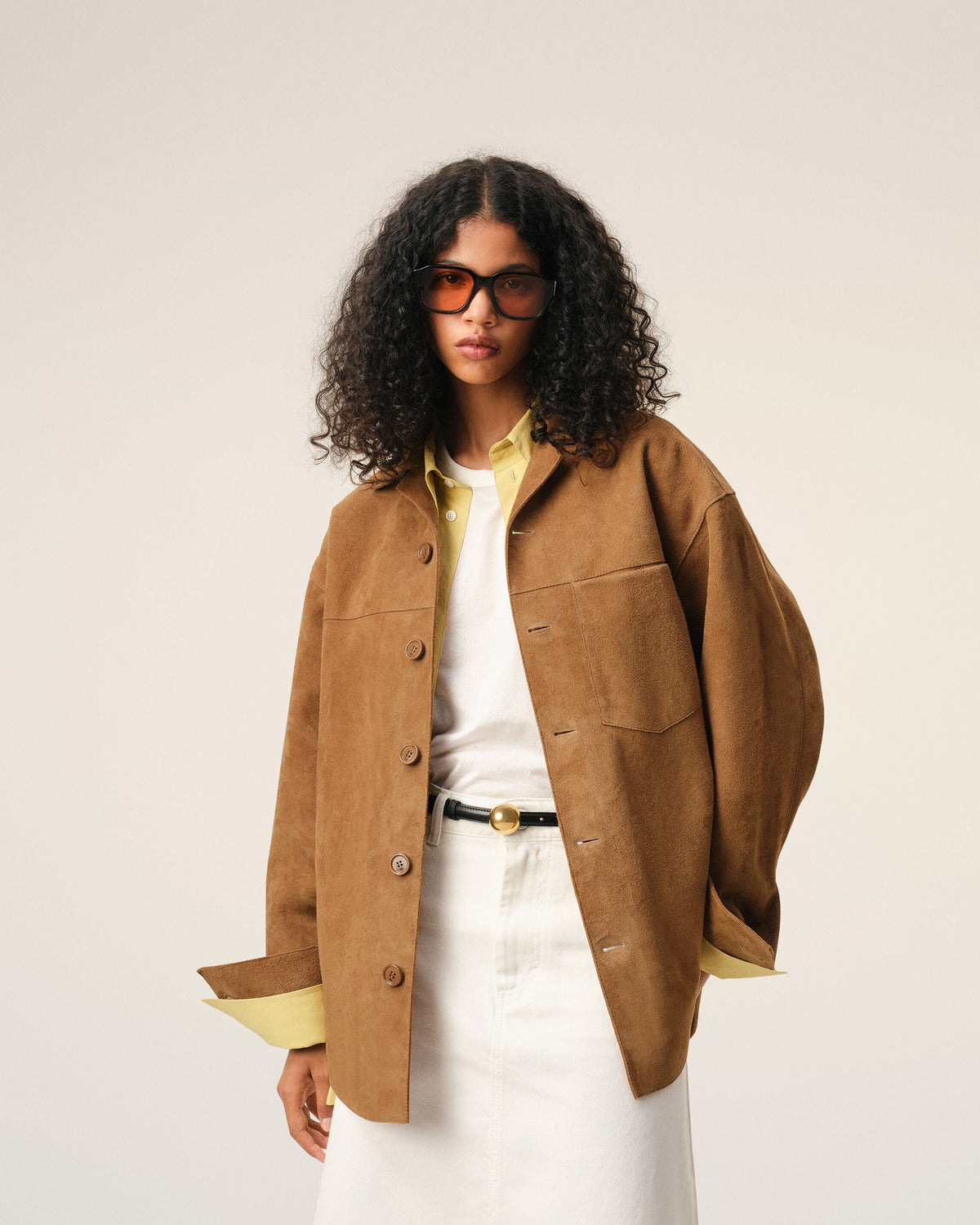 AmiParis Brown Goat Leather Buttoned Overshirt