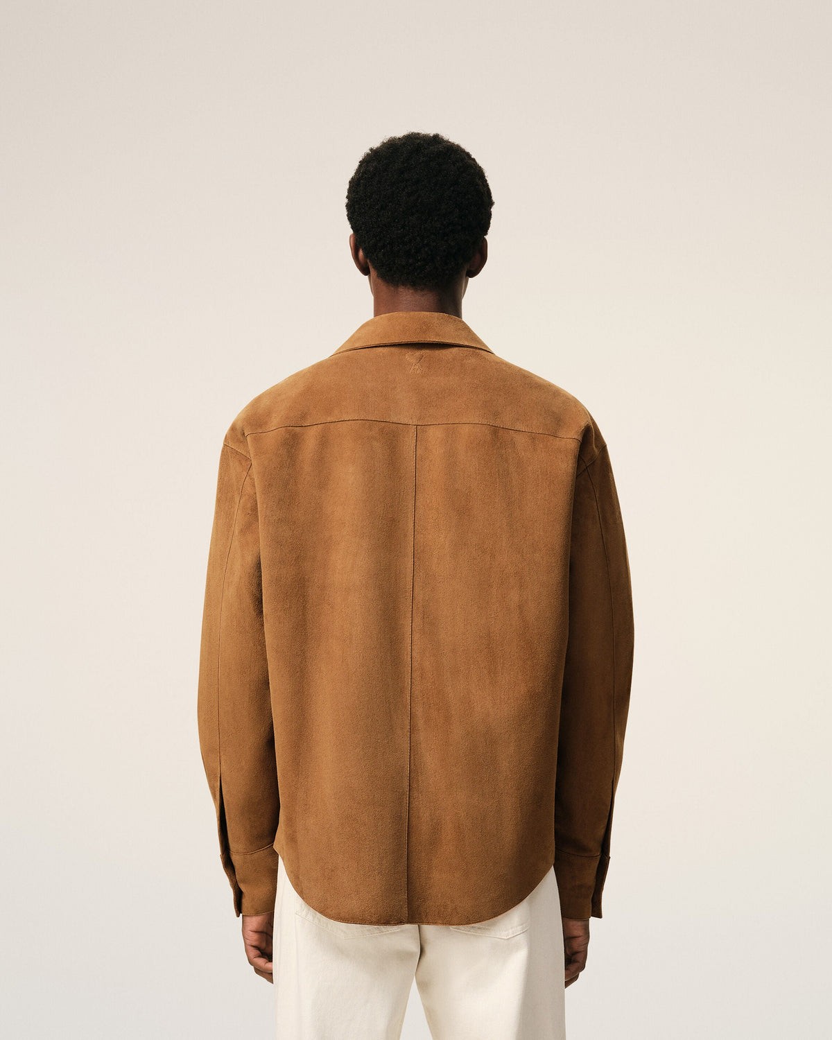 AmiParis Brown Goat Leather Buttoned Overshirt