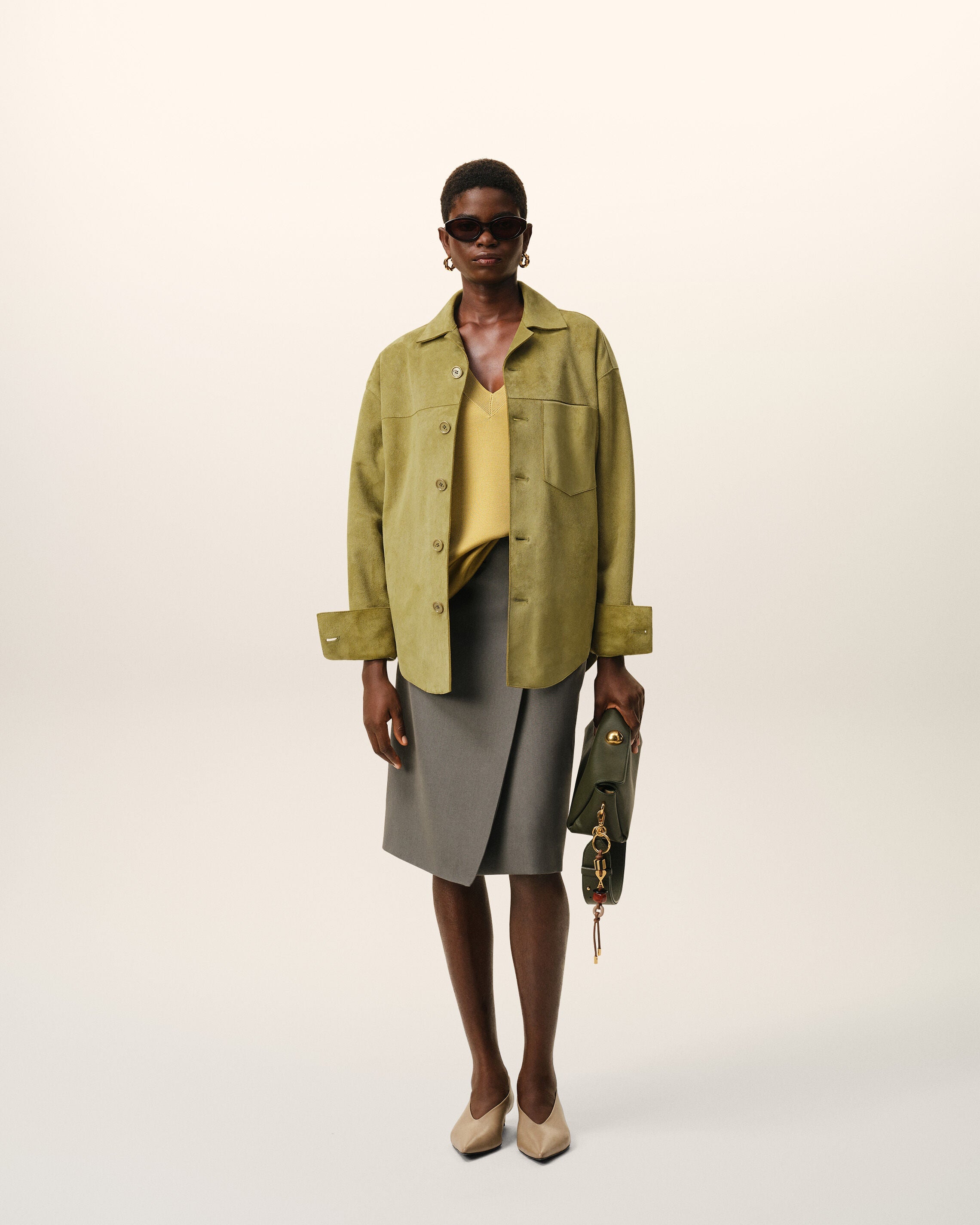 AmiParis Green Goat Leather Buttoned Overshirt