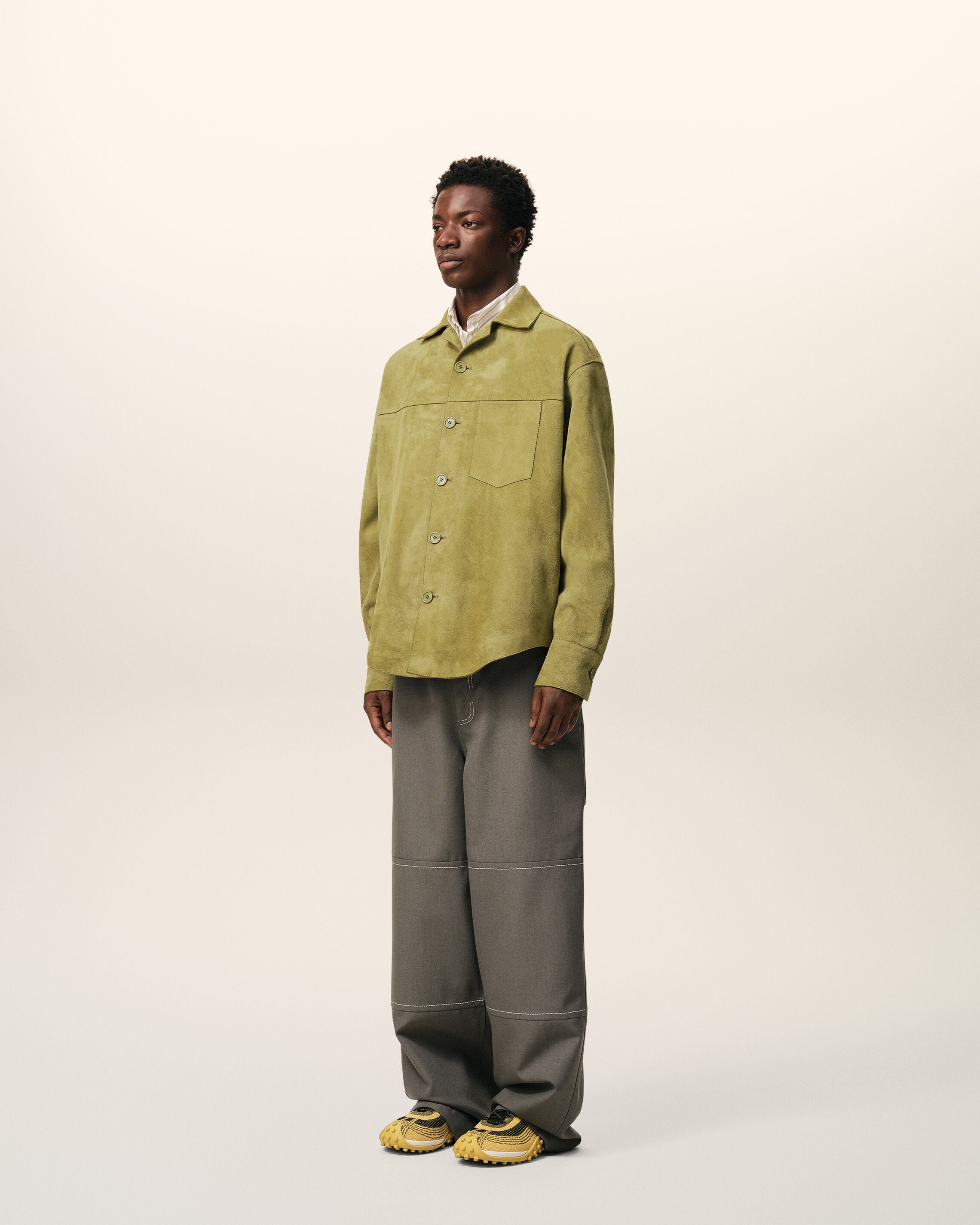 AmiParis Green Goat Leather Buttoned Overshirt