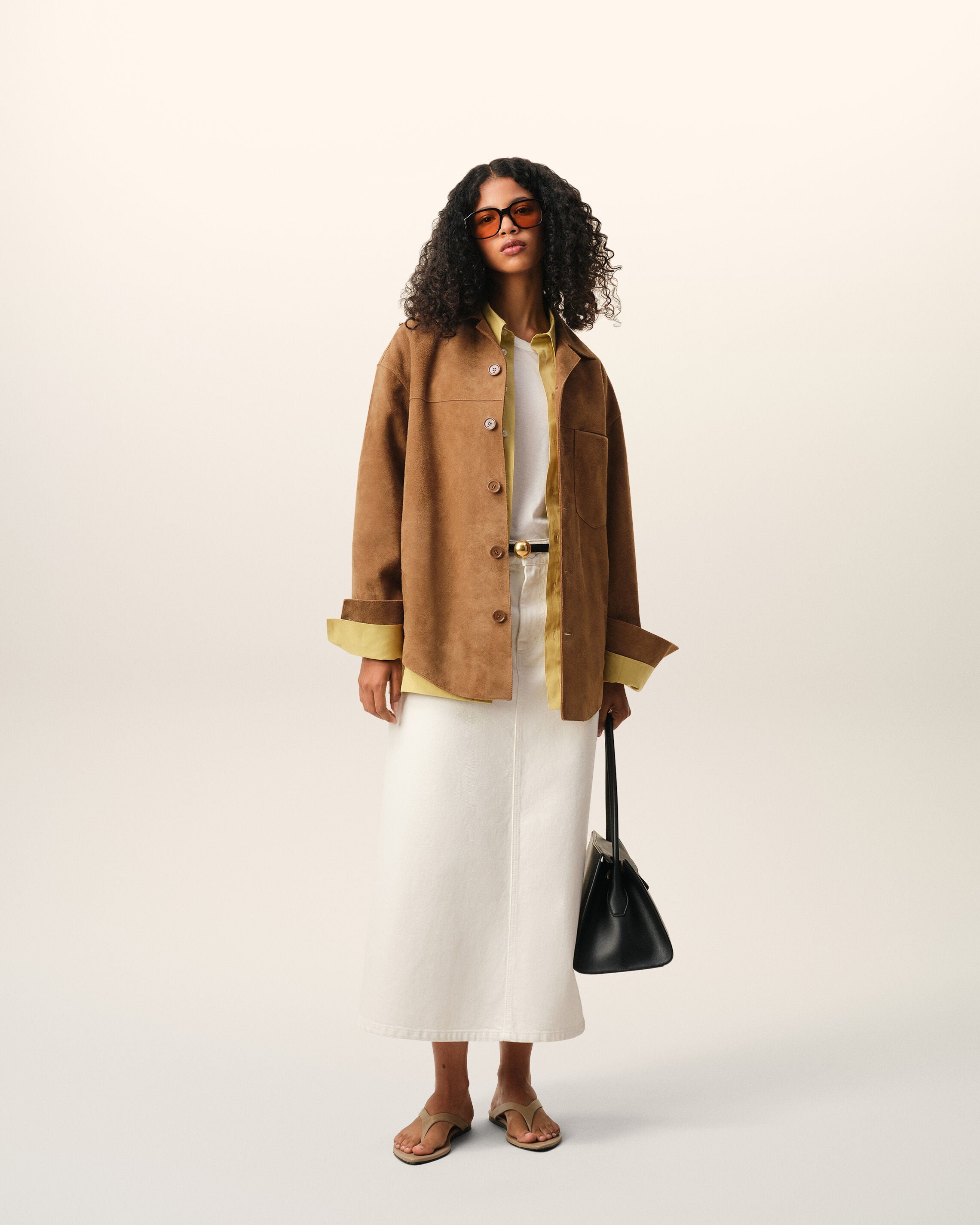 AmiParis Brown Goat Leather Buttoned Overshirt