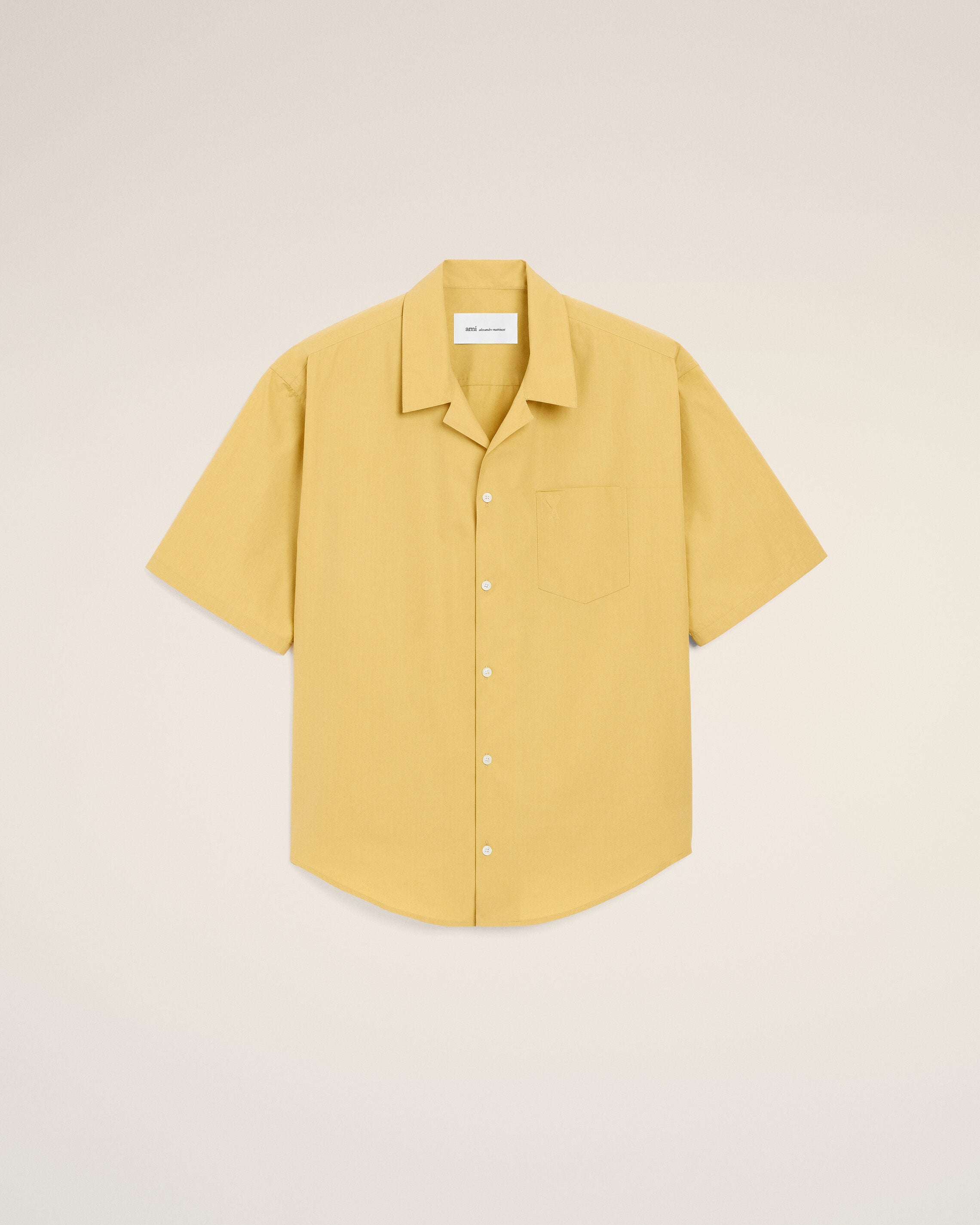 AmiParis Yellow Cotton Short Sleeve Camp Collar Boxy Shirt
