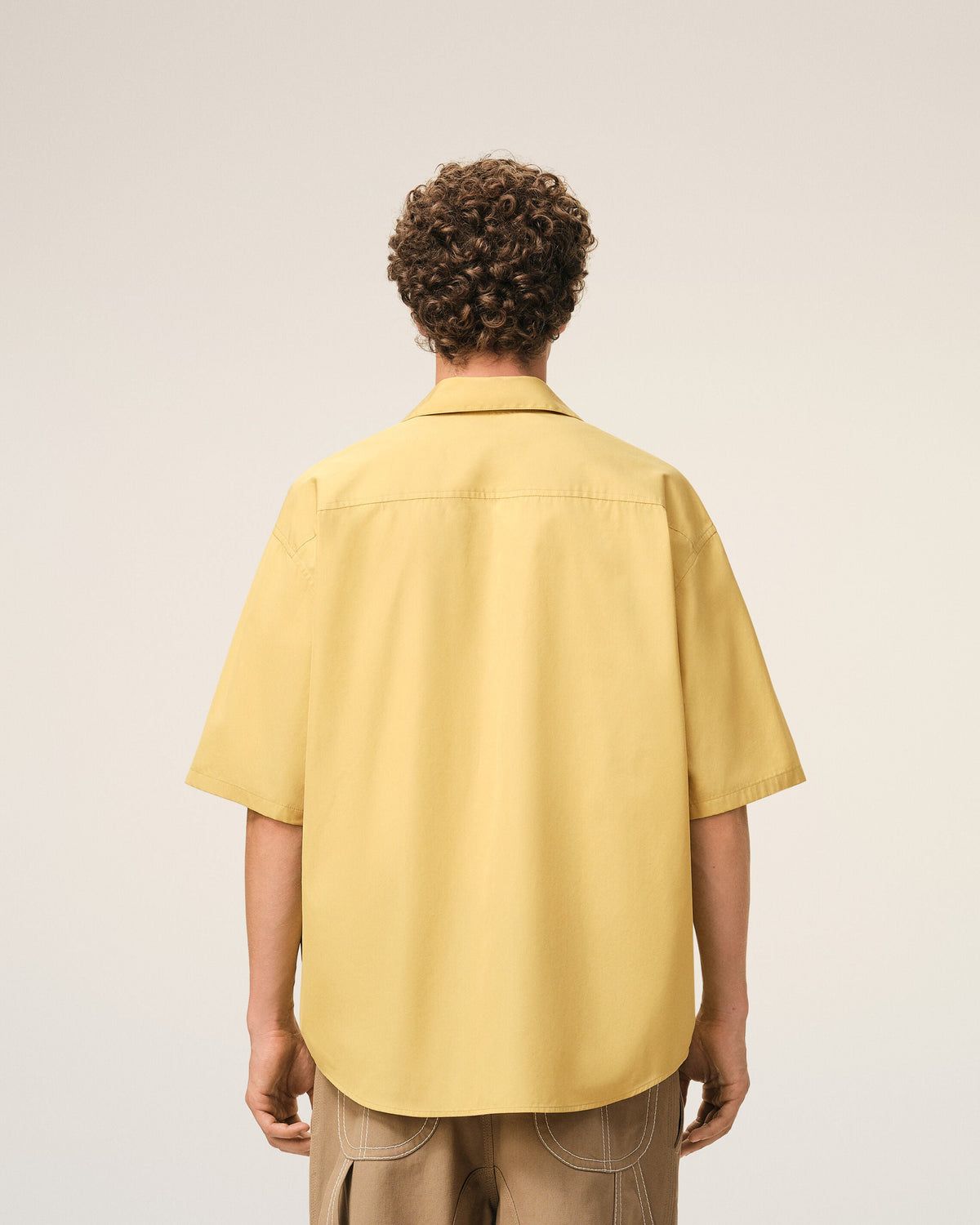 AmiParis Yellow Cotton Short Sleeve Camp Collar Boxy Shirt