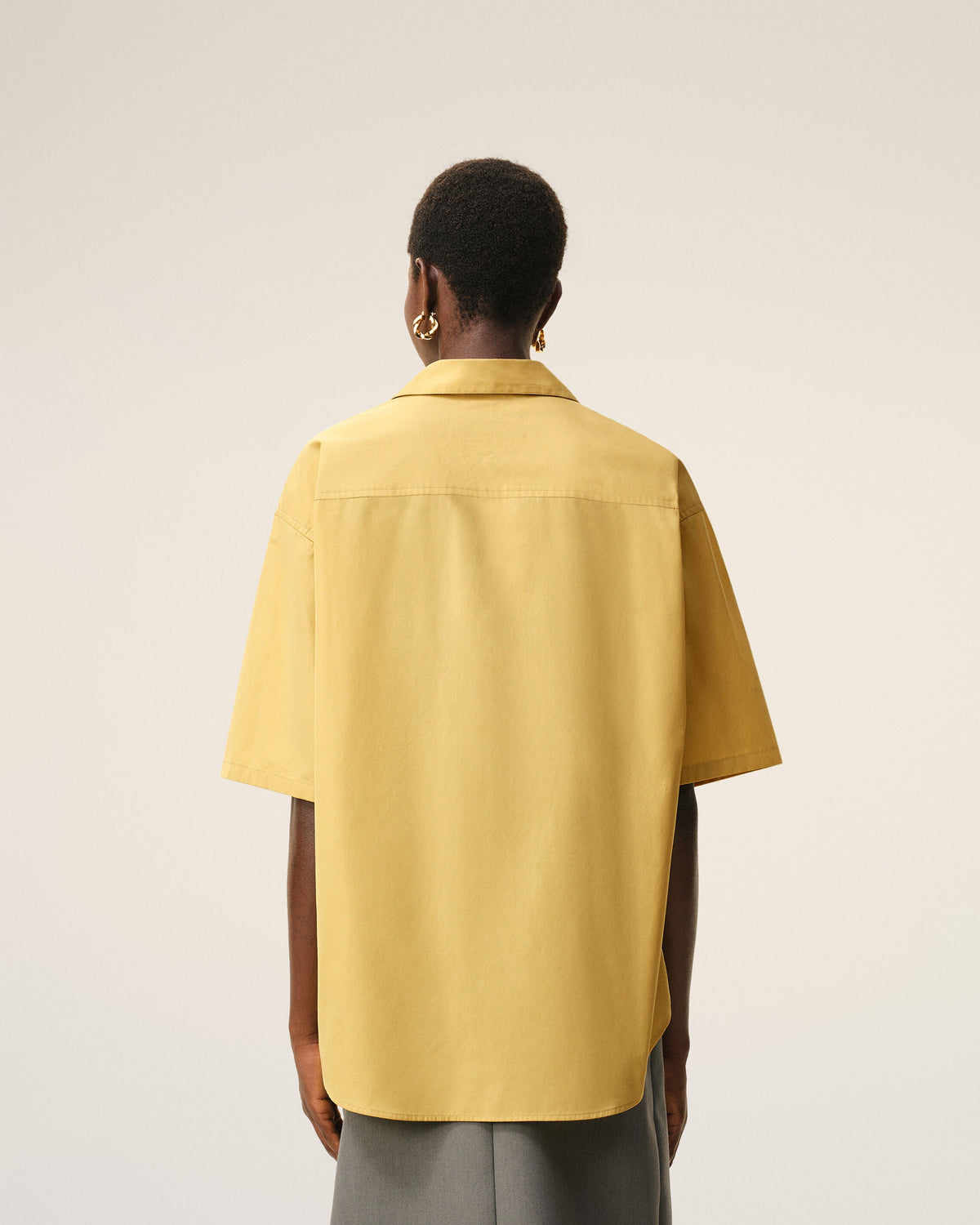AmiParis Yellow Cotton Short Sleeve Camp Collar Boxy Shirt