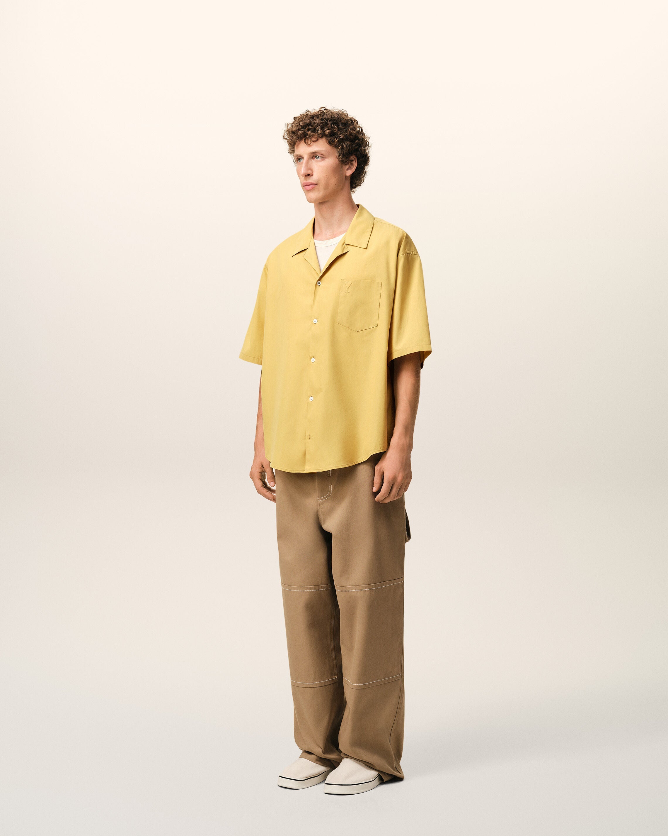 AmiParis Yellow Cotton Short Sleeve Camp Collar Boxy Shirt