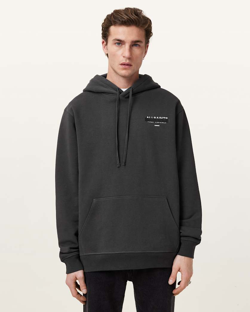 AllSaints Redact Pullover Embroidered Logo Hoodie Forest Green