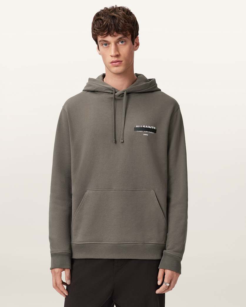 AllSaints Redact Pullover Embroidered Logo Hoodie Forest Green