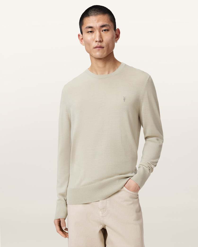 AllSaints Mode Merino Crew Neck Ramskull Sweater Powdered Green