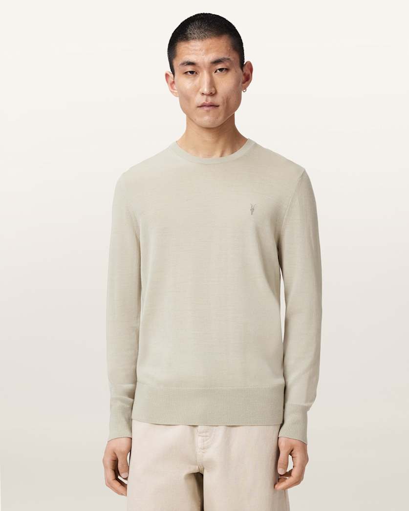 AllSaints Mode Merino Crew Neck Ramskull Sweater Powdered Green