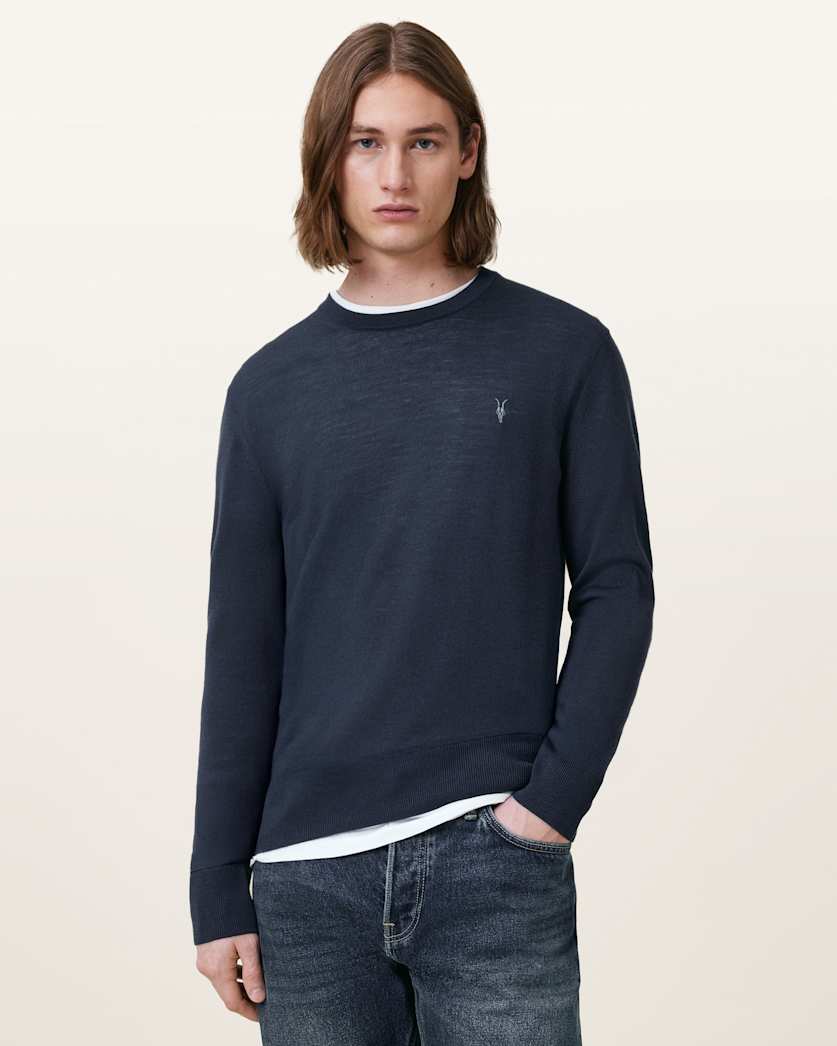 AllSaints Mode Merino Crew Neck Ramskull Sweater Powdered Green