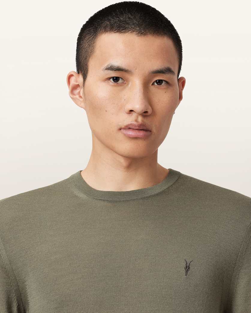 AllSaints Mode Merino Crew Neck Ramskull Sweater Powdered Green