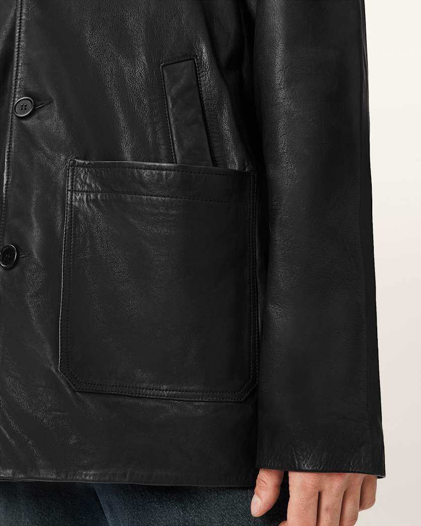 AllSaints Toulouse Single Breasted Leather Coat Black