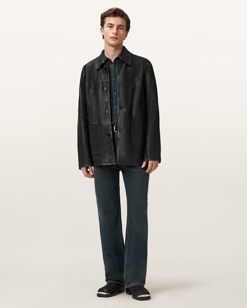 AllSaints Toulouse Single Breasted Leather Coat Black