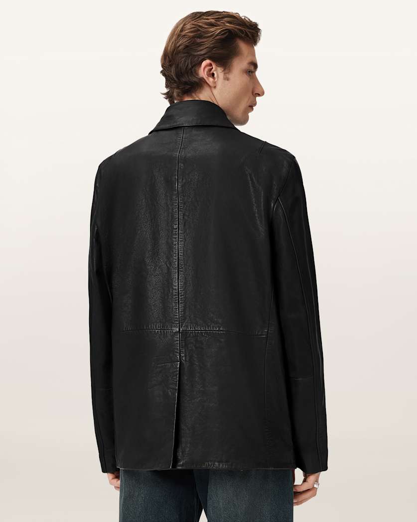 AllSaints Toulouse Single Breasted Leather Coat Black