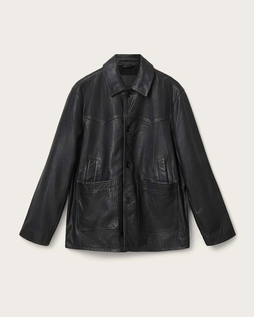 AllSaints Toulouse Single Breasted Leather Coat Black