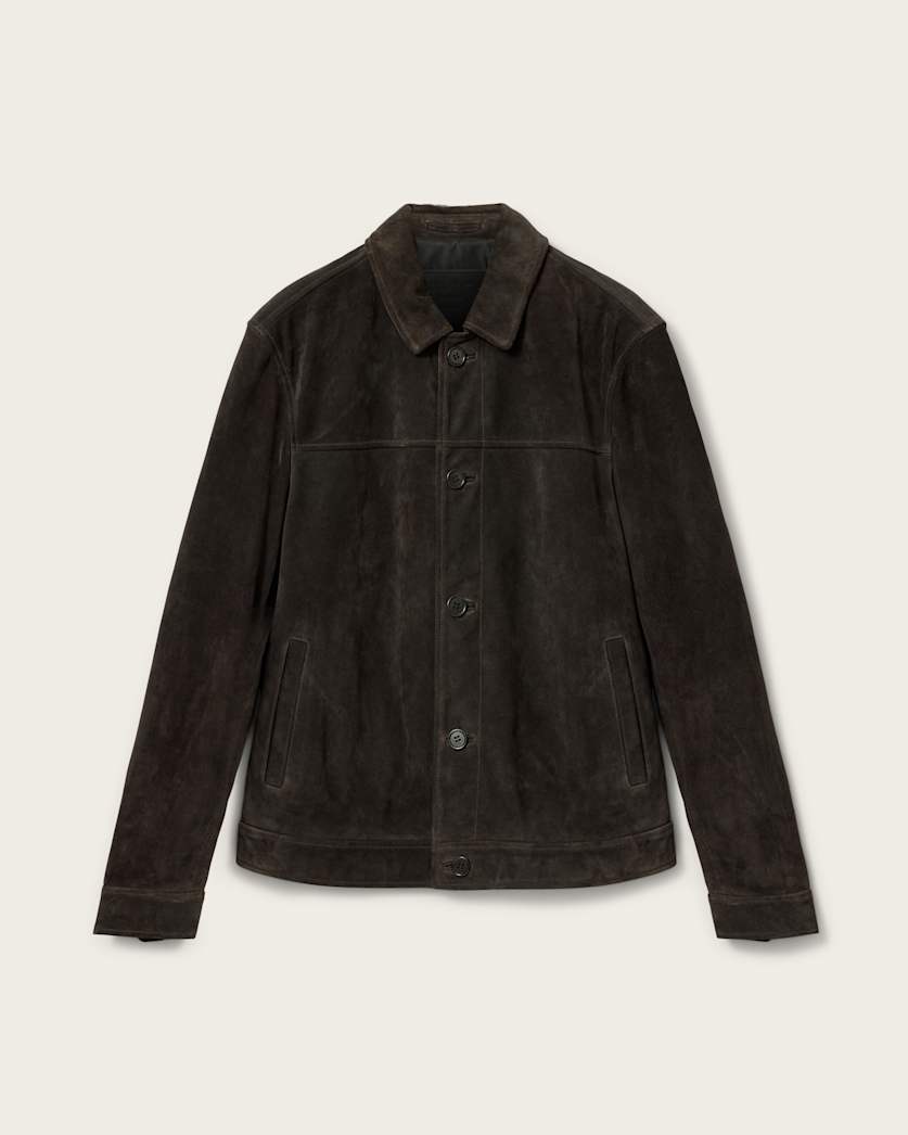 AllSaints Nates Suede Slim Fit Jacket Tanner Black