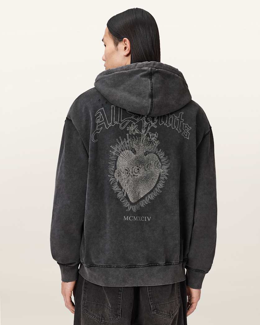 AllSaints Sabbath Embellished Cropped Hoodie Washed Black