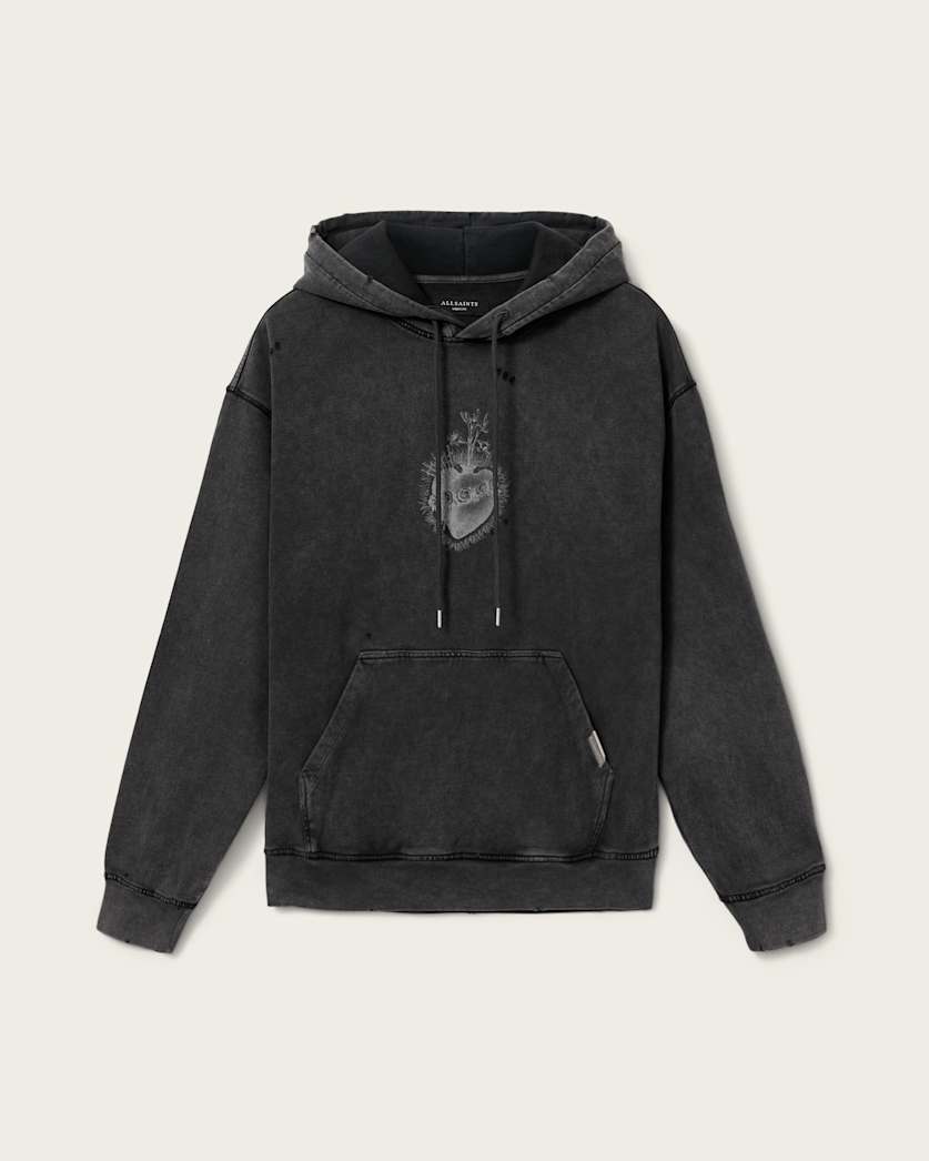 AllSaints Sabbath Embellished Cropped Hoodie Washed Black