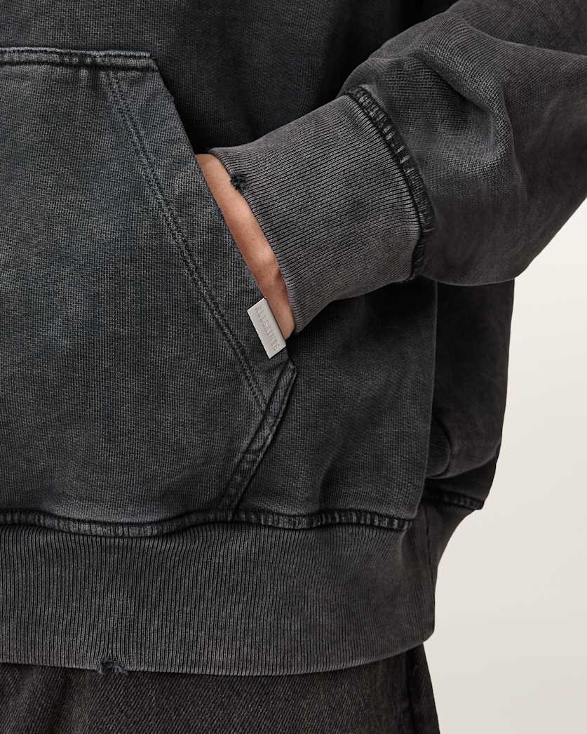 AllSaints Sabbath Embellished Cropped Hoodie Washed Black