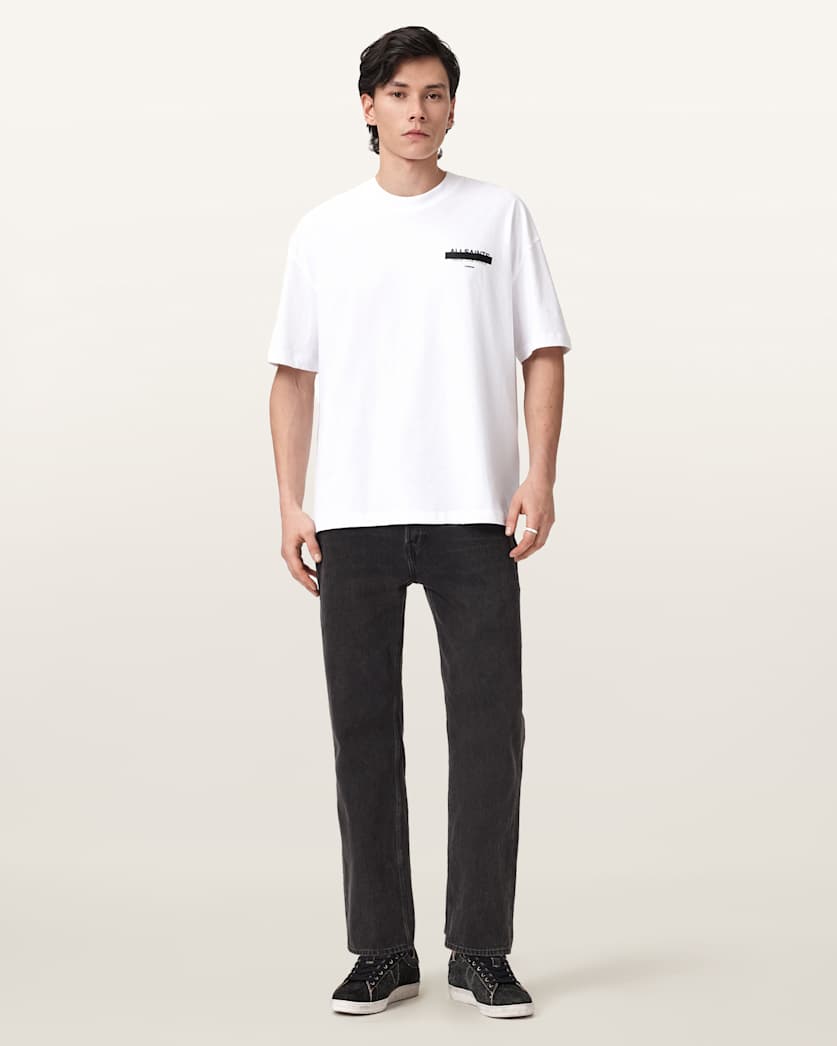 AllSaints Redact Oversized Embroidered Logo T Shirt Waved Blue