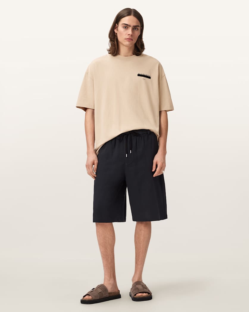 AllSaints Redact Oversized Embroidered Logo T Shirt Waved Blue