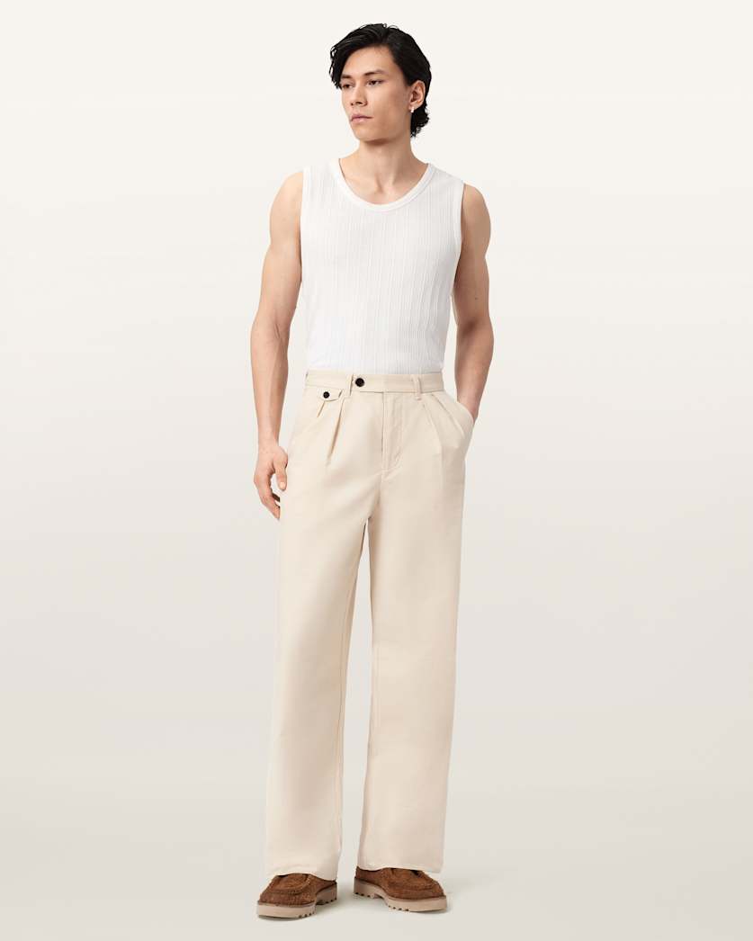 AllSaints Conway Wide Leg Pleated Pants Sandshell Taupe