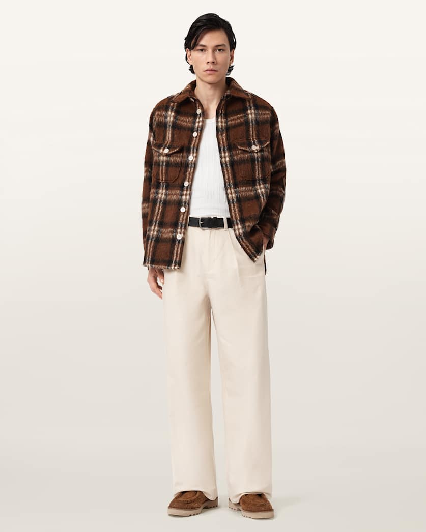 AllSaints Conway Wide Leg Pleated Pants Sandshell Taupe