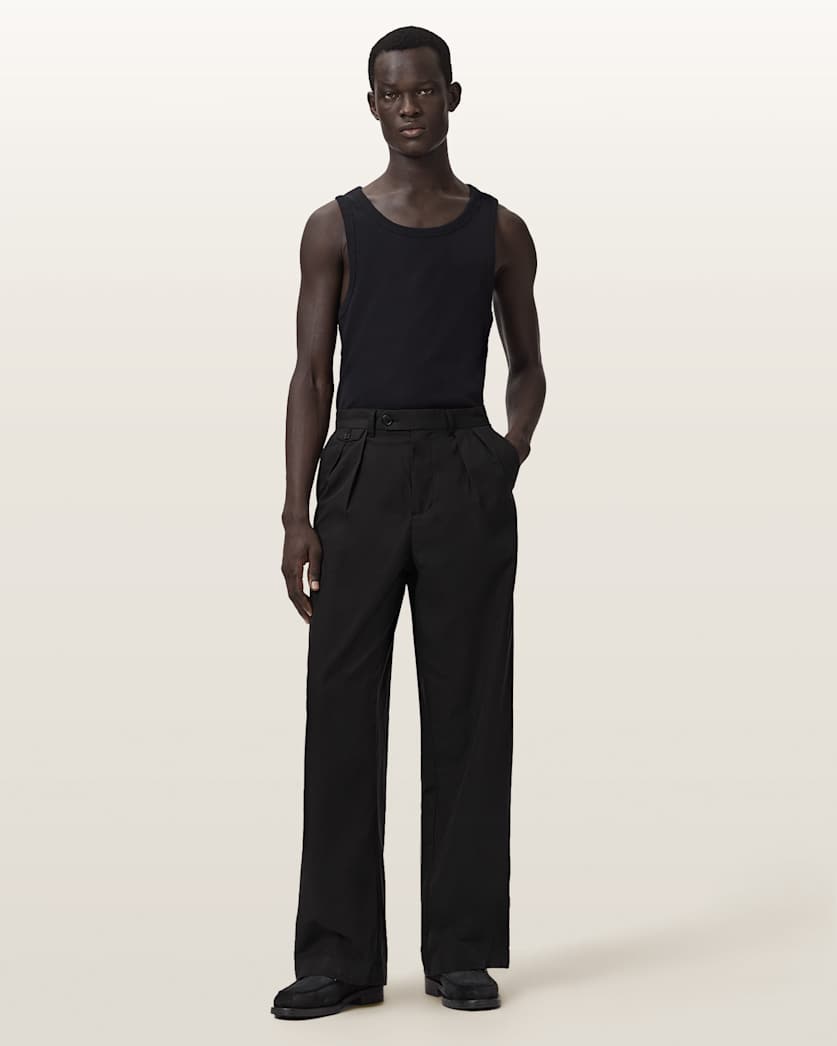 AllSaints Conway Wide Leg Pleated Pants Sandshell Taupe