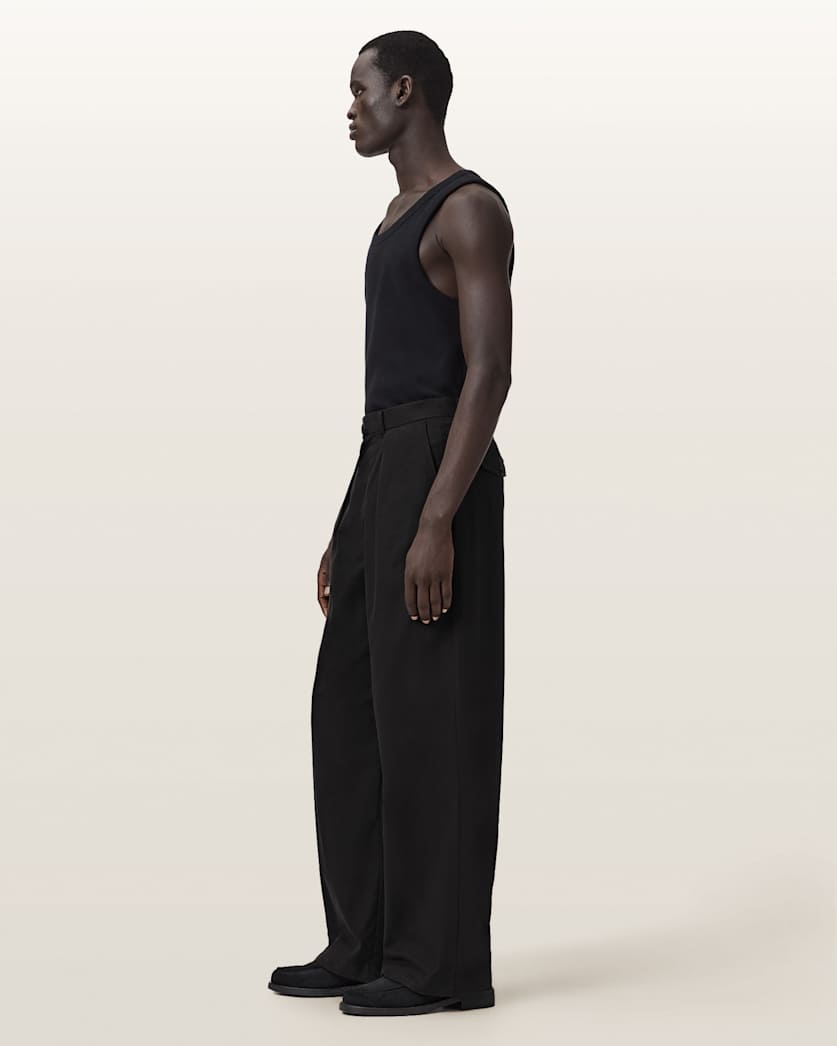 AllSaints Conway Wide Leg Pleated Pants Sandshell Taupe