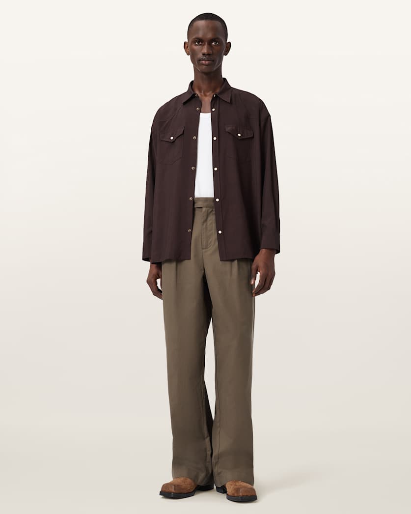 AllSaints Conway Wide Leg Pleated Pants Sandshell Taupe